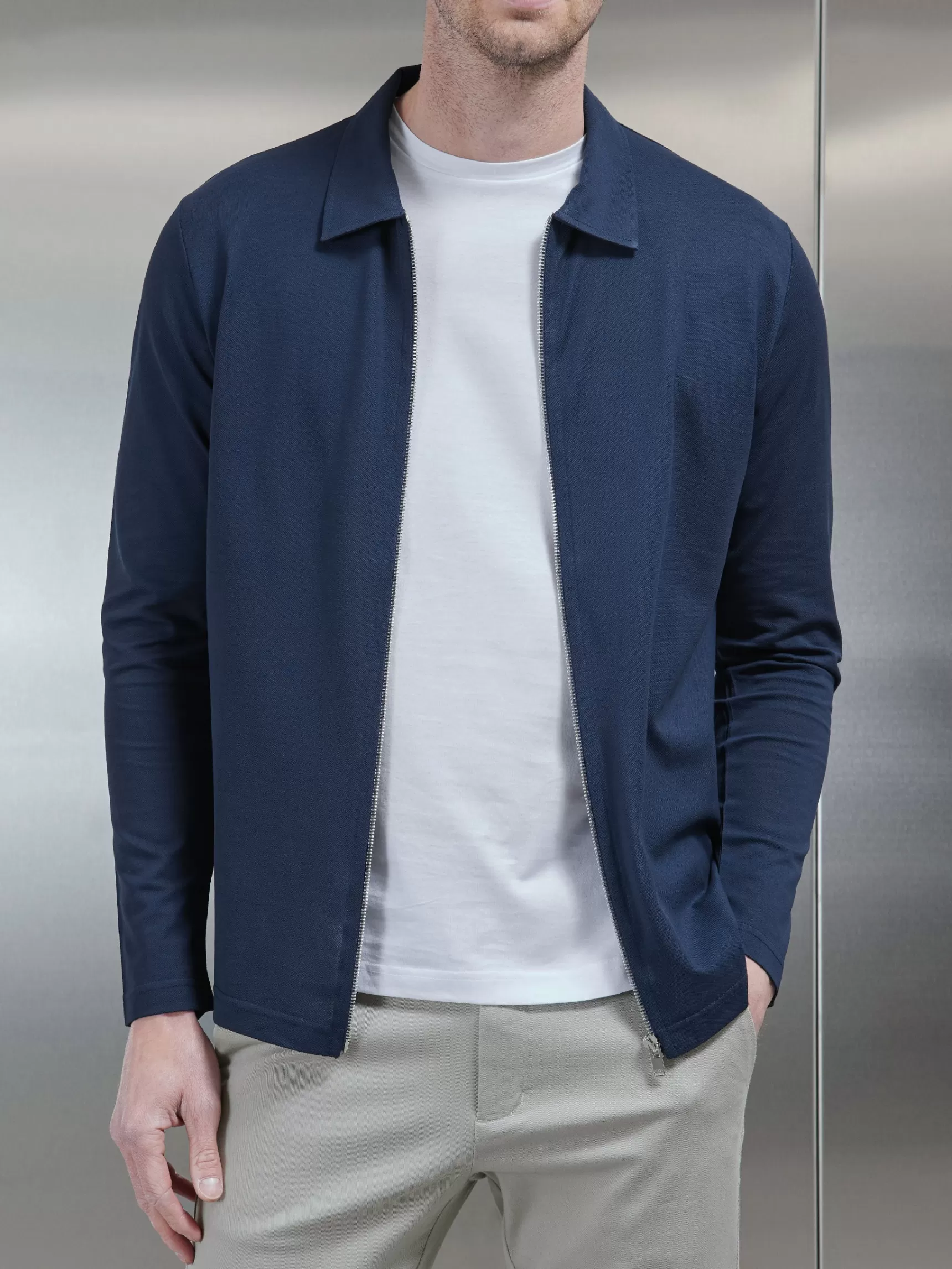 Online ARNE Mercerised Pique Zip Through Jacket - Navy