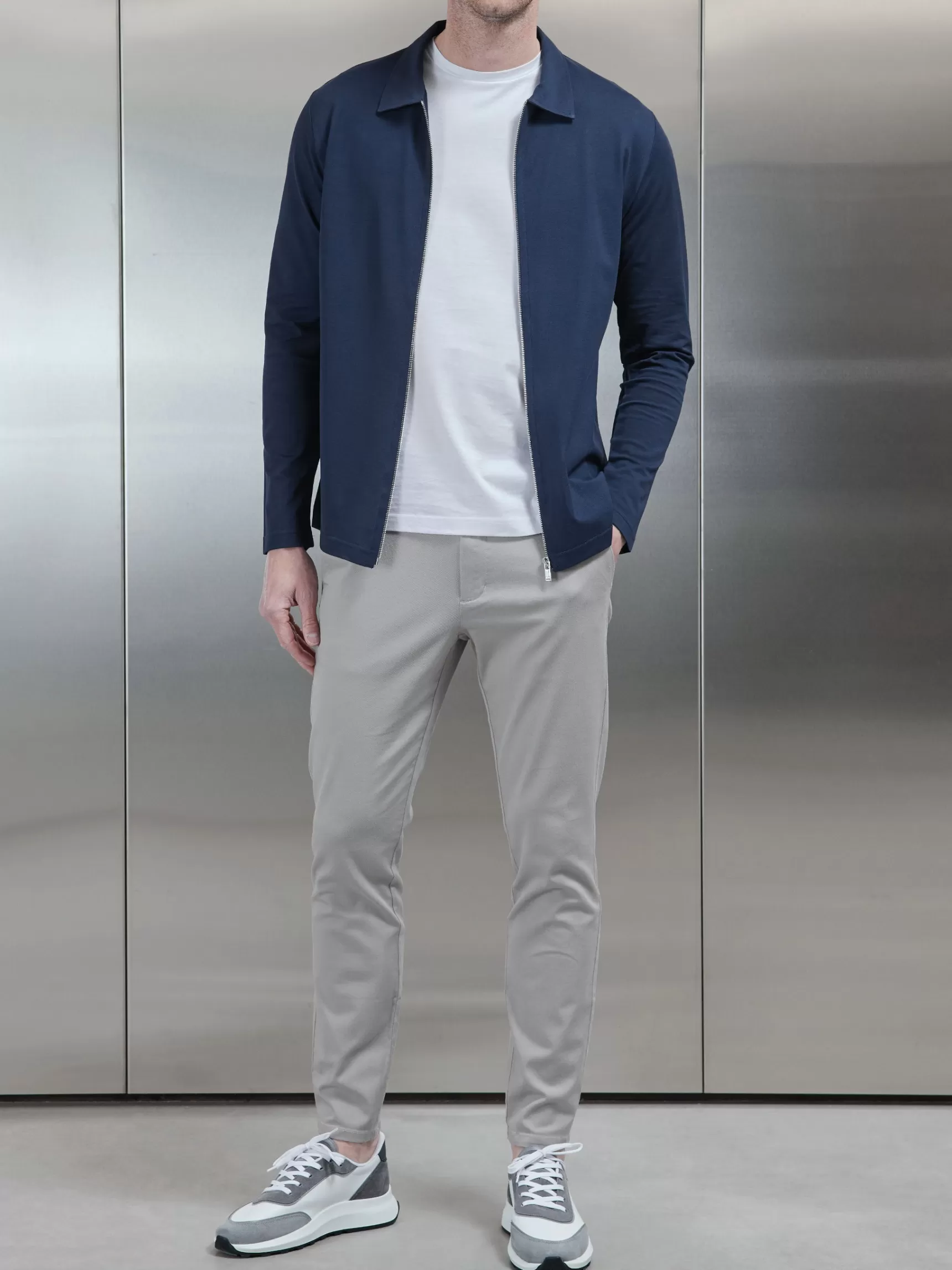 Online ARNE Mercerised Pique Zip Through Jacket - Navy