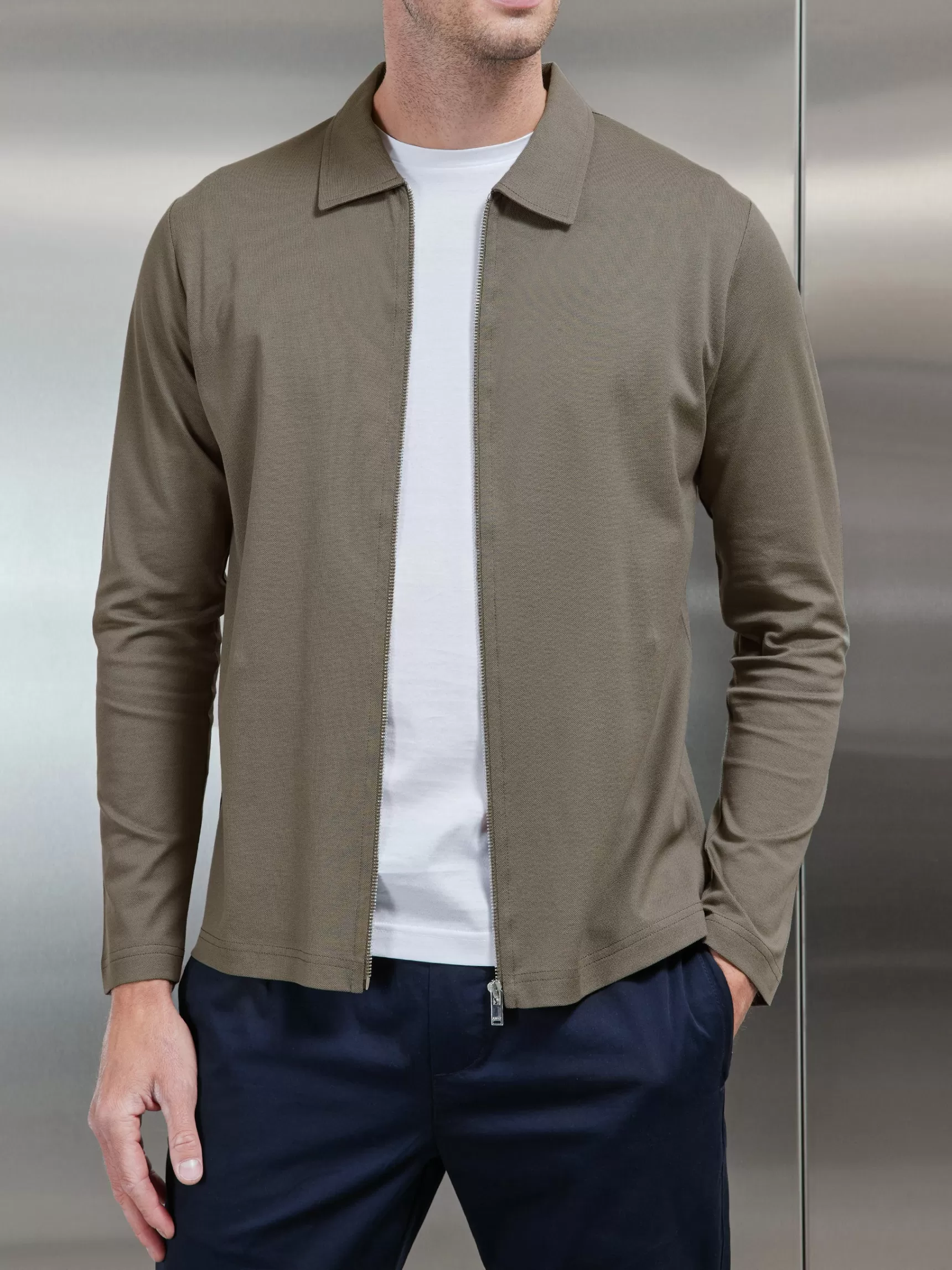 Cheap ARNE Mercerised Pique Zip Through Jacket - Sage