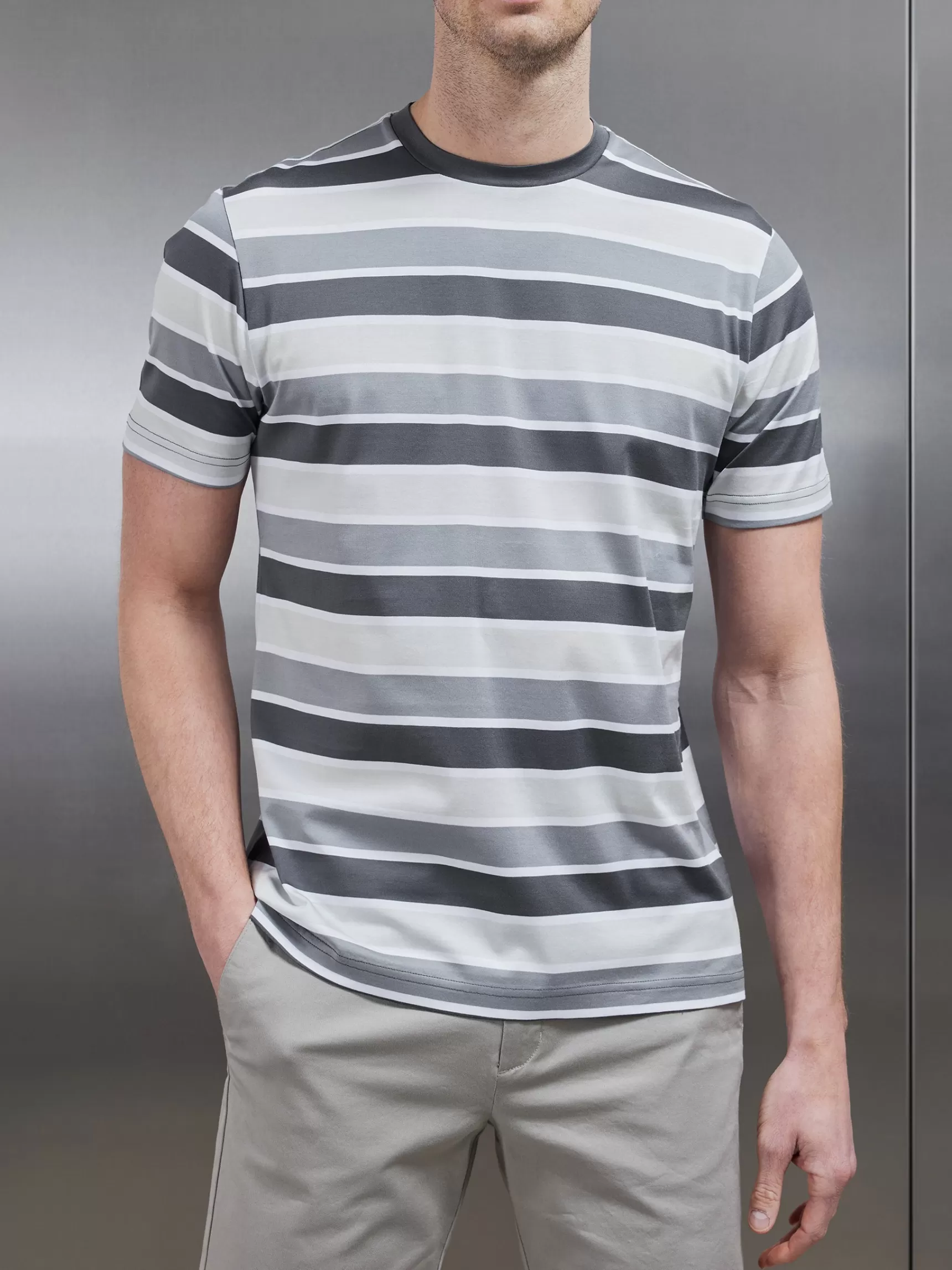 Hot ARNE Mercerised Striped T-Shirt - Grey