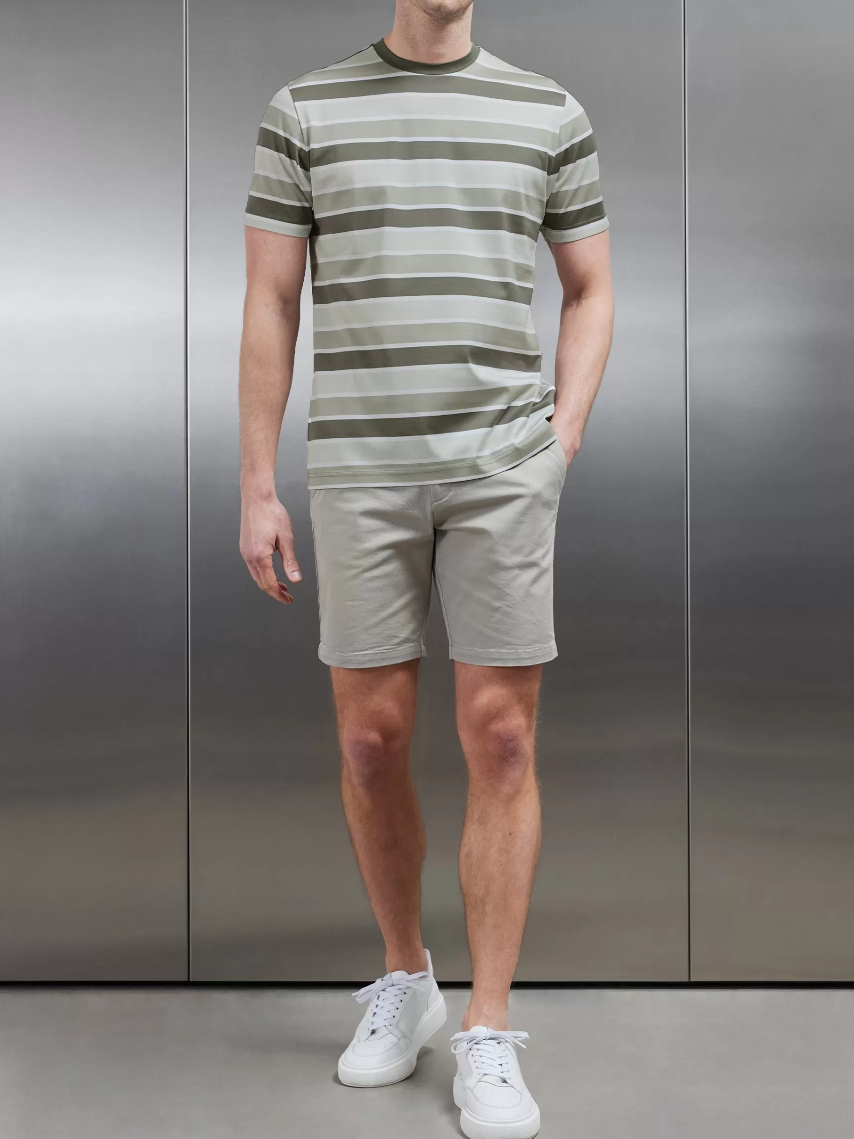 Shop ARNE Mercerised Striped T-Shirt - Sage