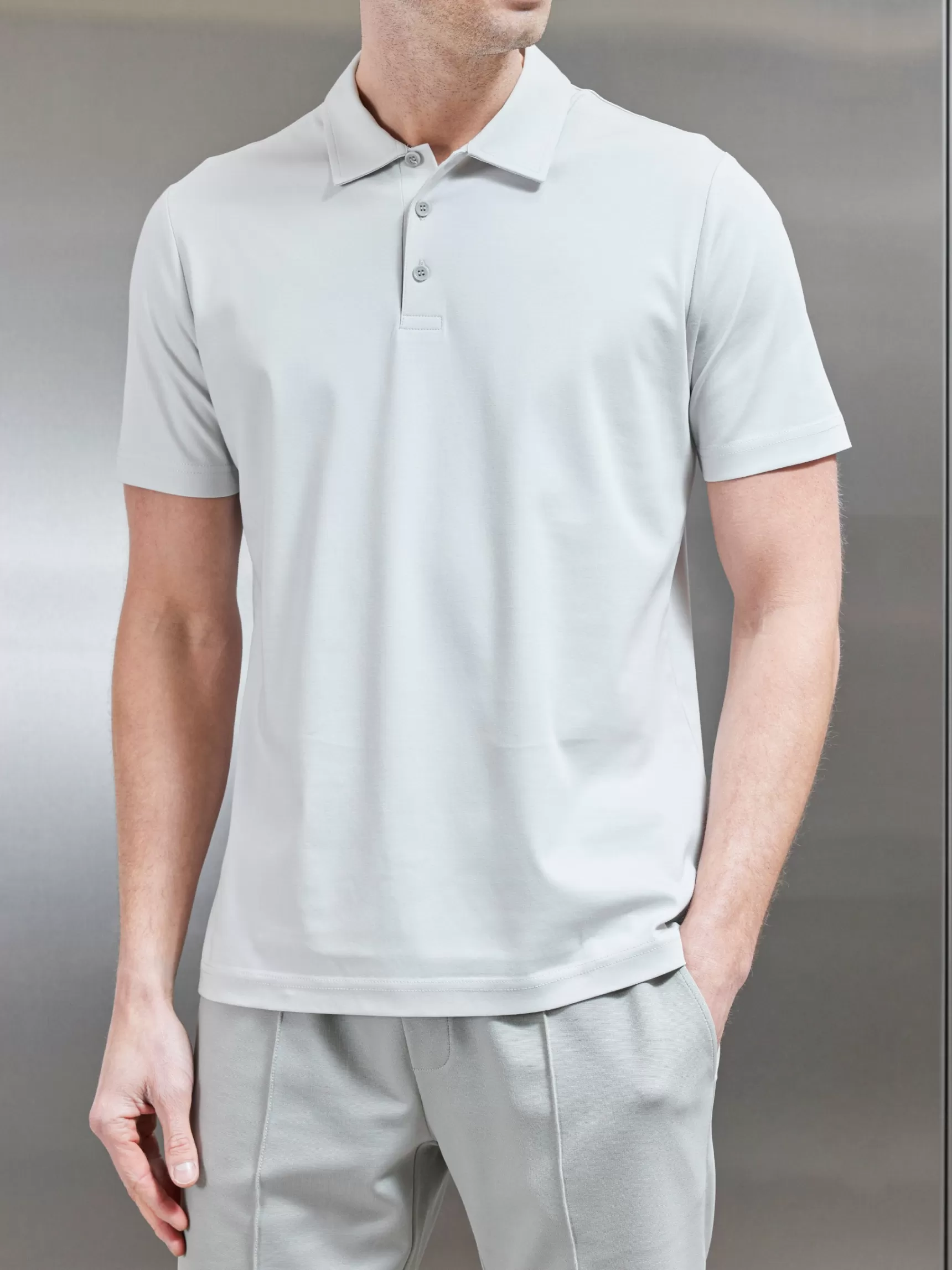 New ARNE Mercerised Supima Cotton Button Polo Shirt - Mid Grey MidGrey
