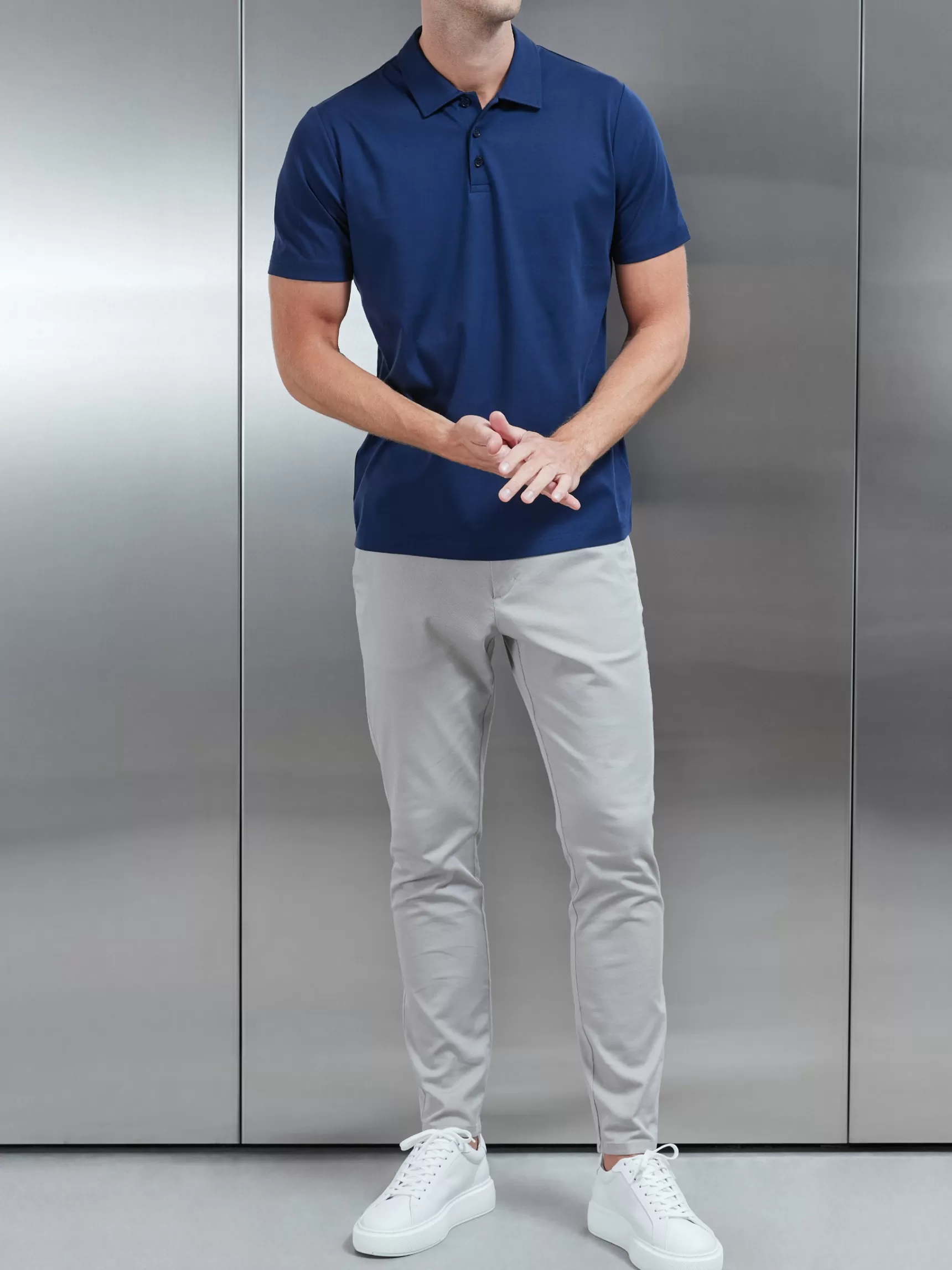 Best Sale ARNE Mercerised Supima Cotton Button Polo Shirt - Navy