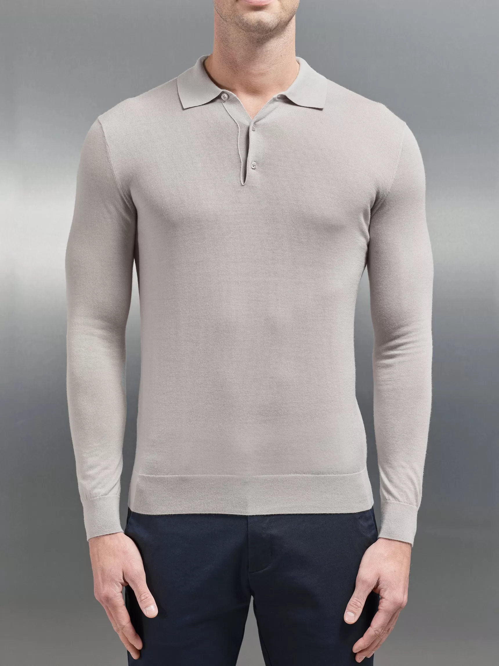 Best ARNE Merino Wool Long Sleeve Button Polo Shirt - Stone