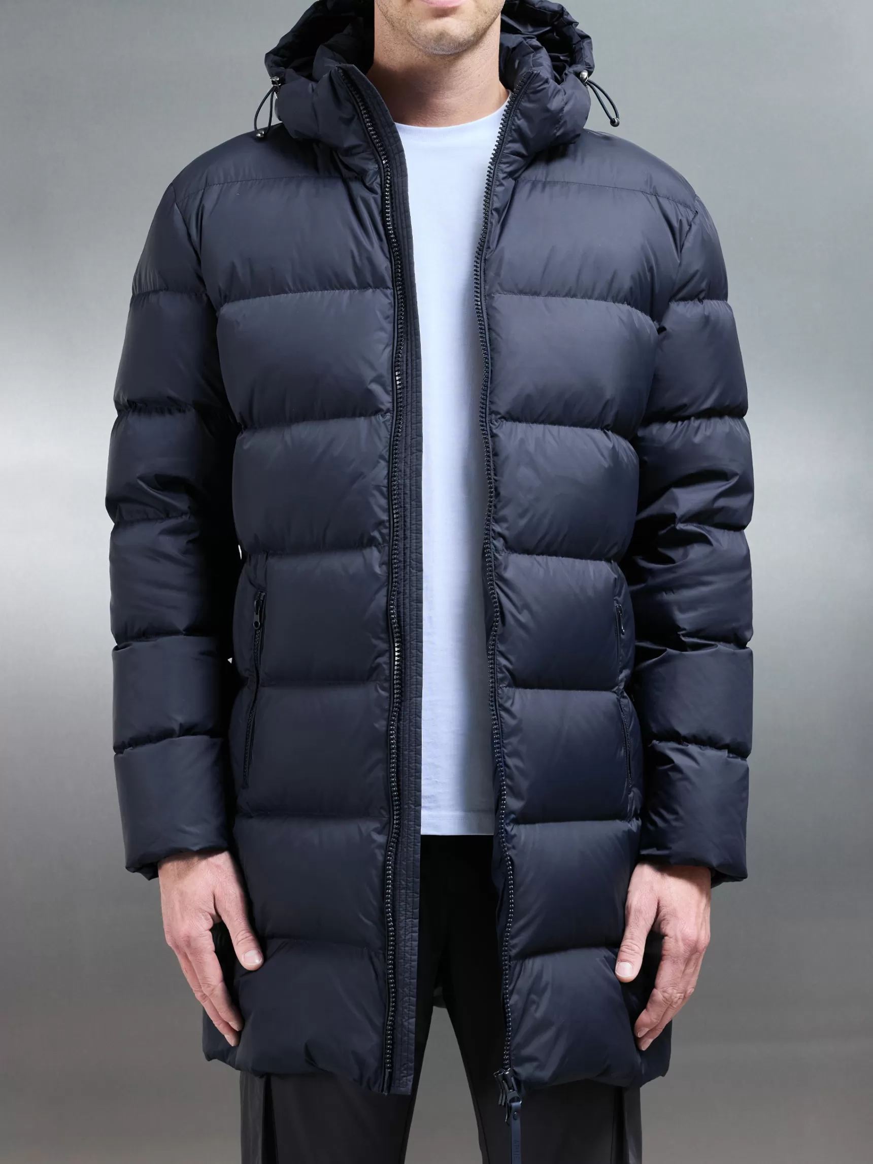 Outlet ARNE Mid Length Down Jacket - Navy