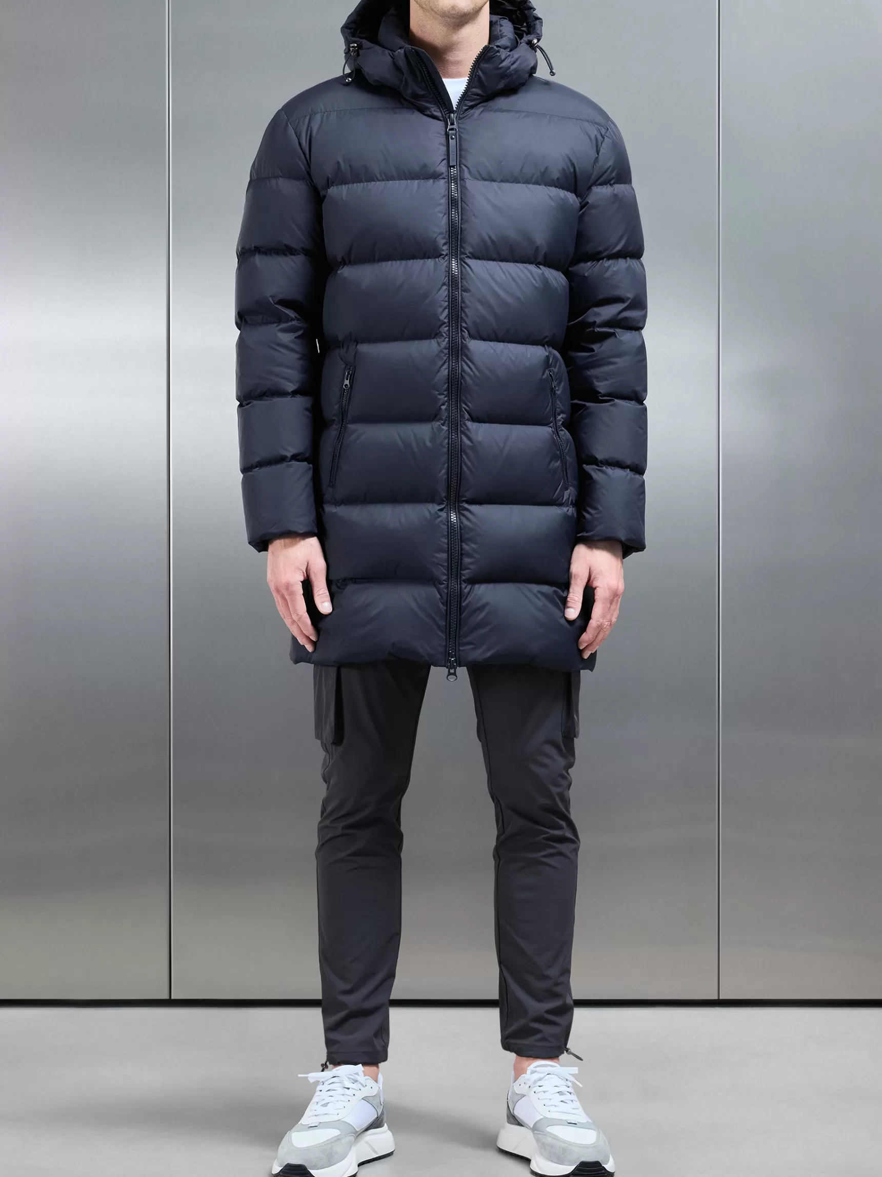 Outlet ARNE Mid Length Down Jacket - Navy