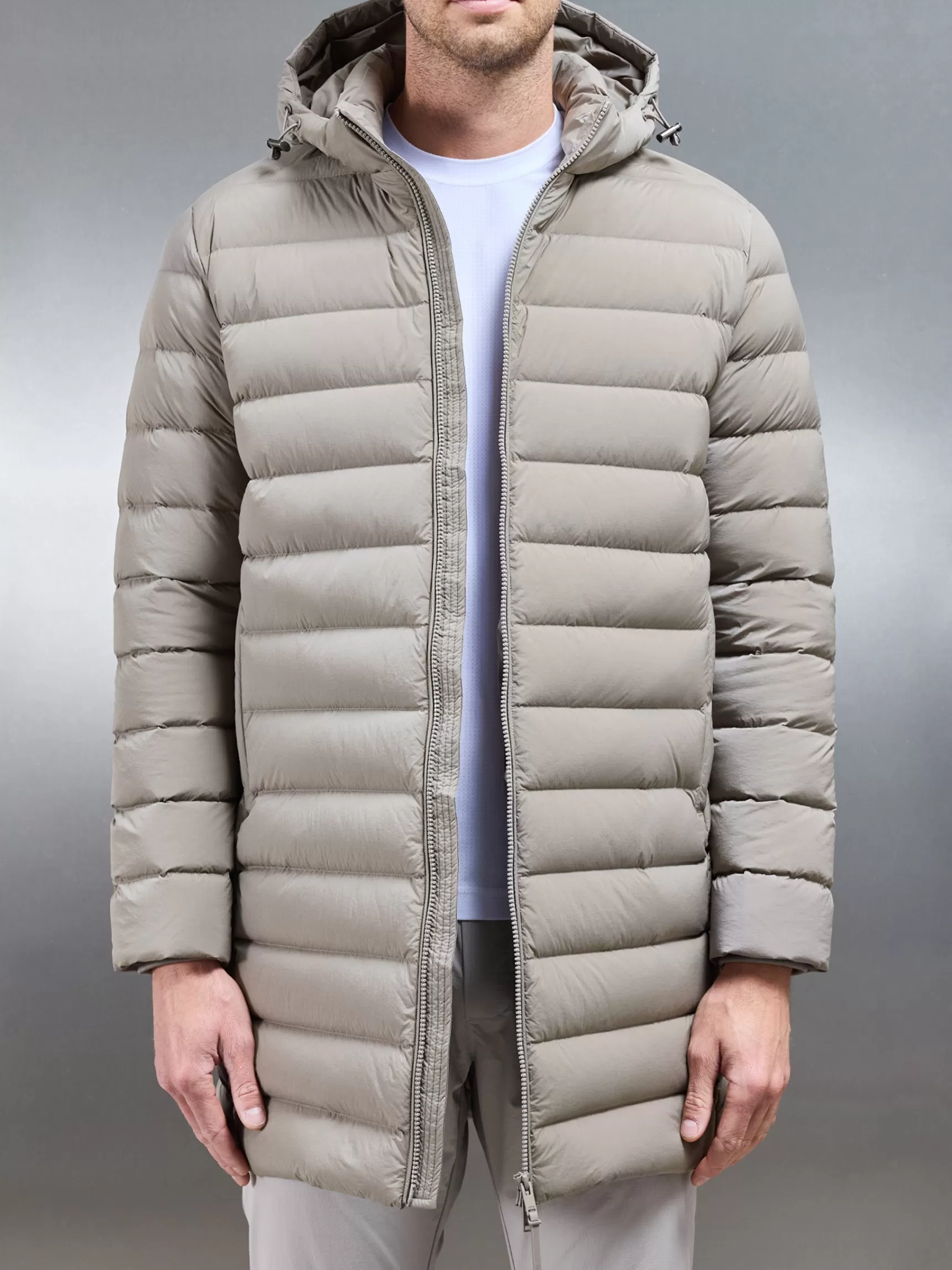 Sale ARNE Mid Length Technical Down Jacket - Taupe