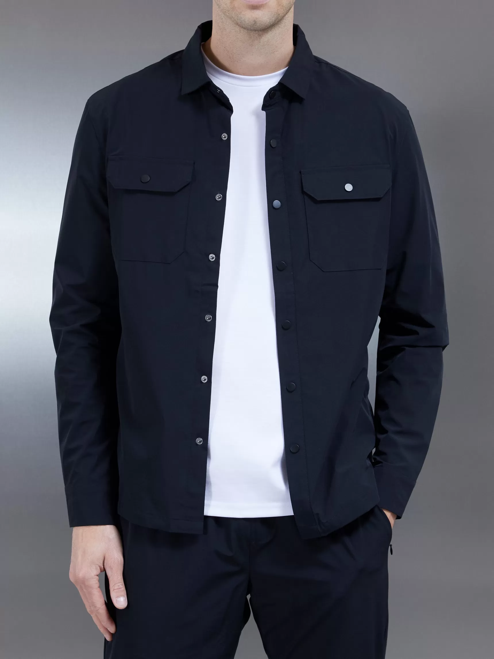 Shop ARNE Nylon Popper Overshirt - Black