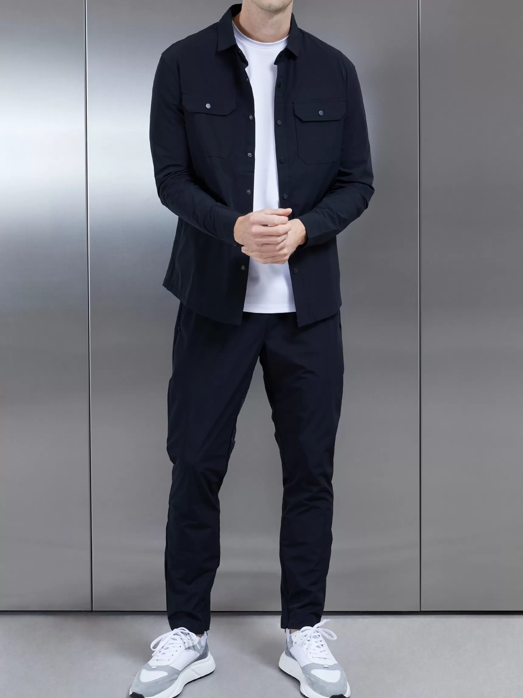 Shop ARNE Nylon Popper Overshirt - Black