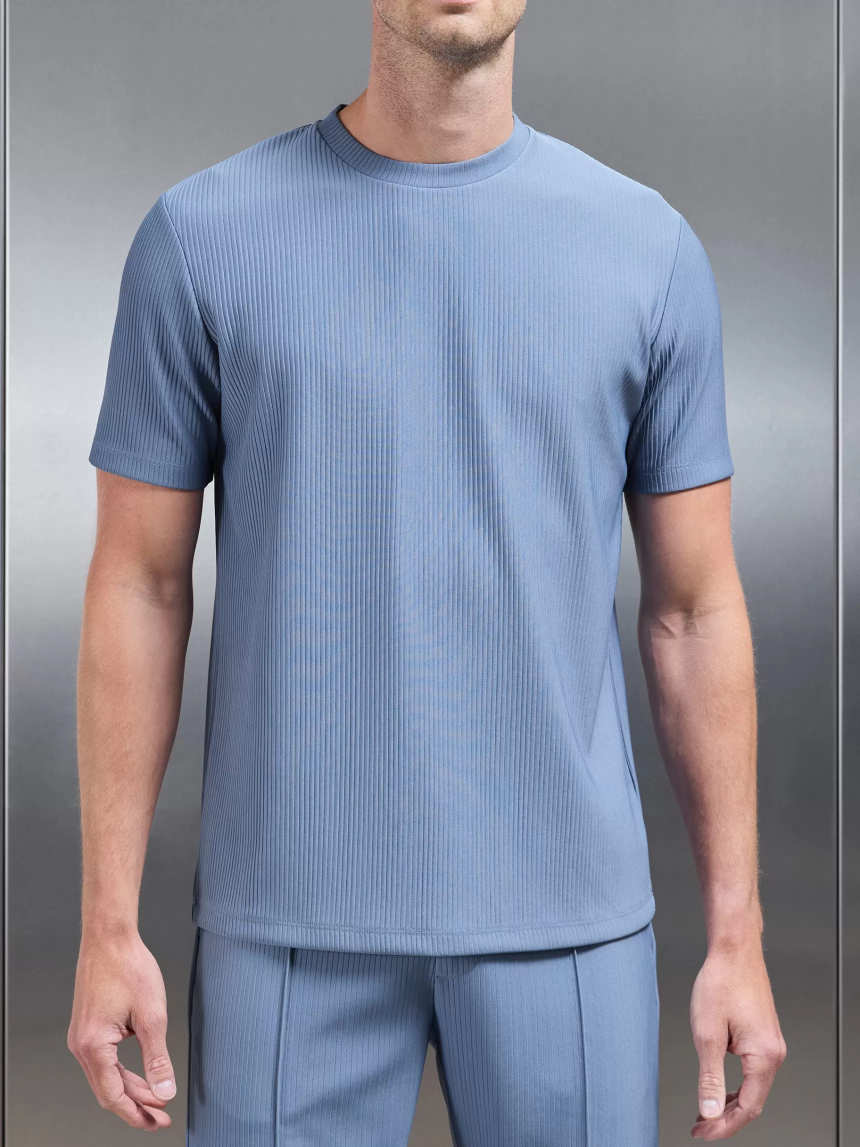 Store ARNE Pleated T-Shirt - Dove Blue DoveBlue