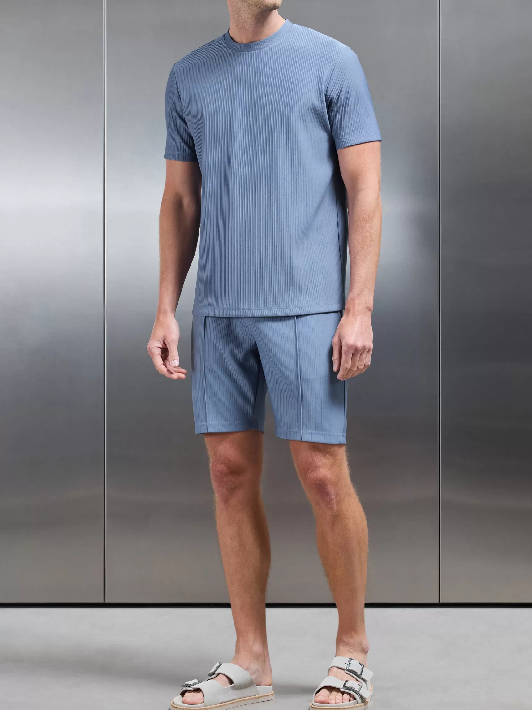Store ARNE Pleated T-Shirt - Dove Blue DoveBlue