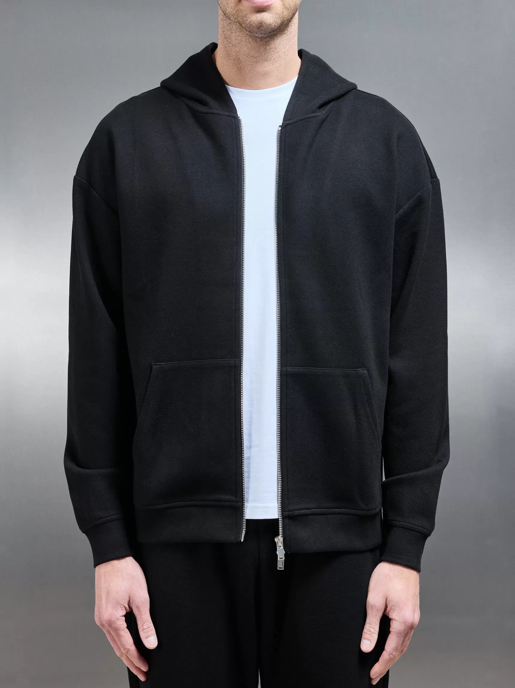 Cheap ARNE Relaxed Fit Knitted Zip Through Hoodie - Black