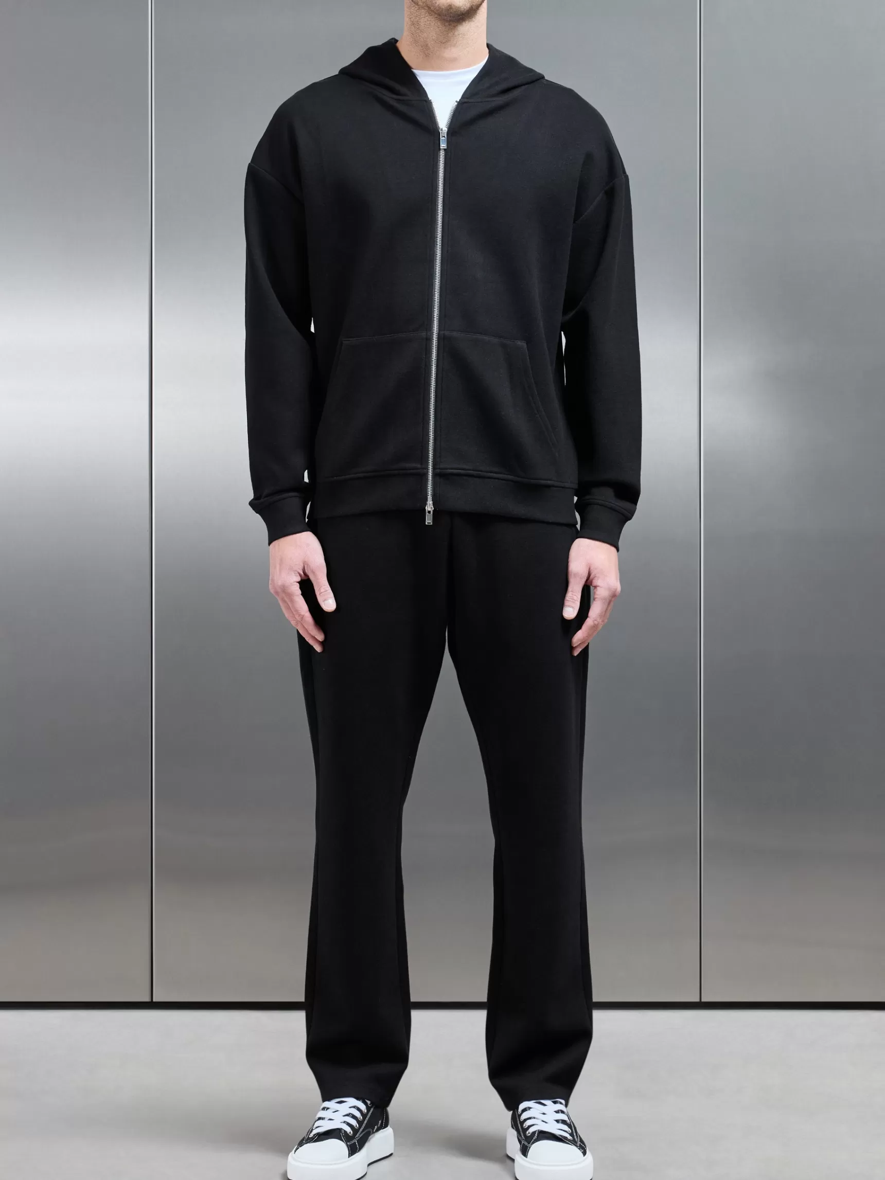 Cheap ARNE Relaxed Fit Knitted Zip Through Hoodie - Black