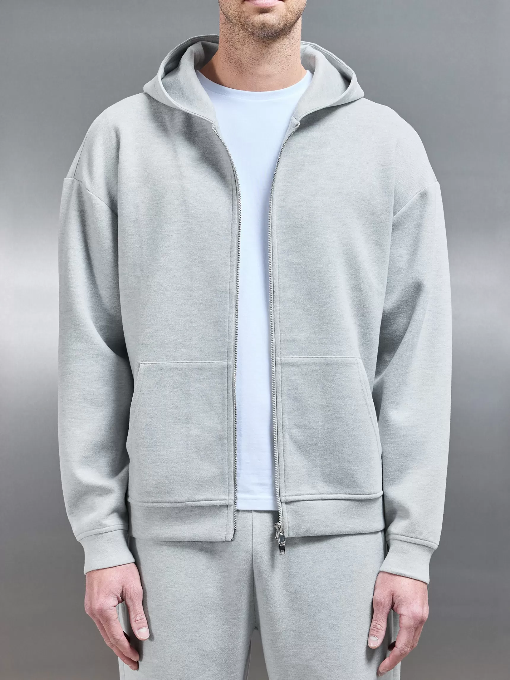 New ARNE Relaxed Fit Knitted Zip Through Hoodie - Marl Grey MarlGrey