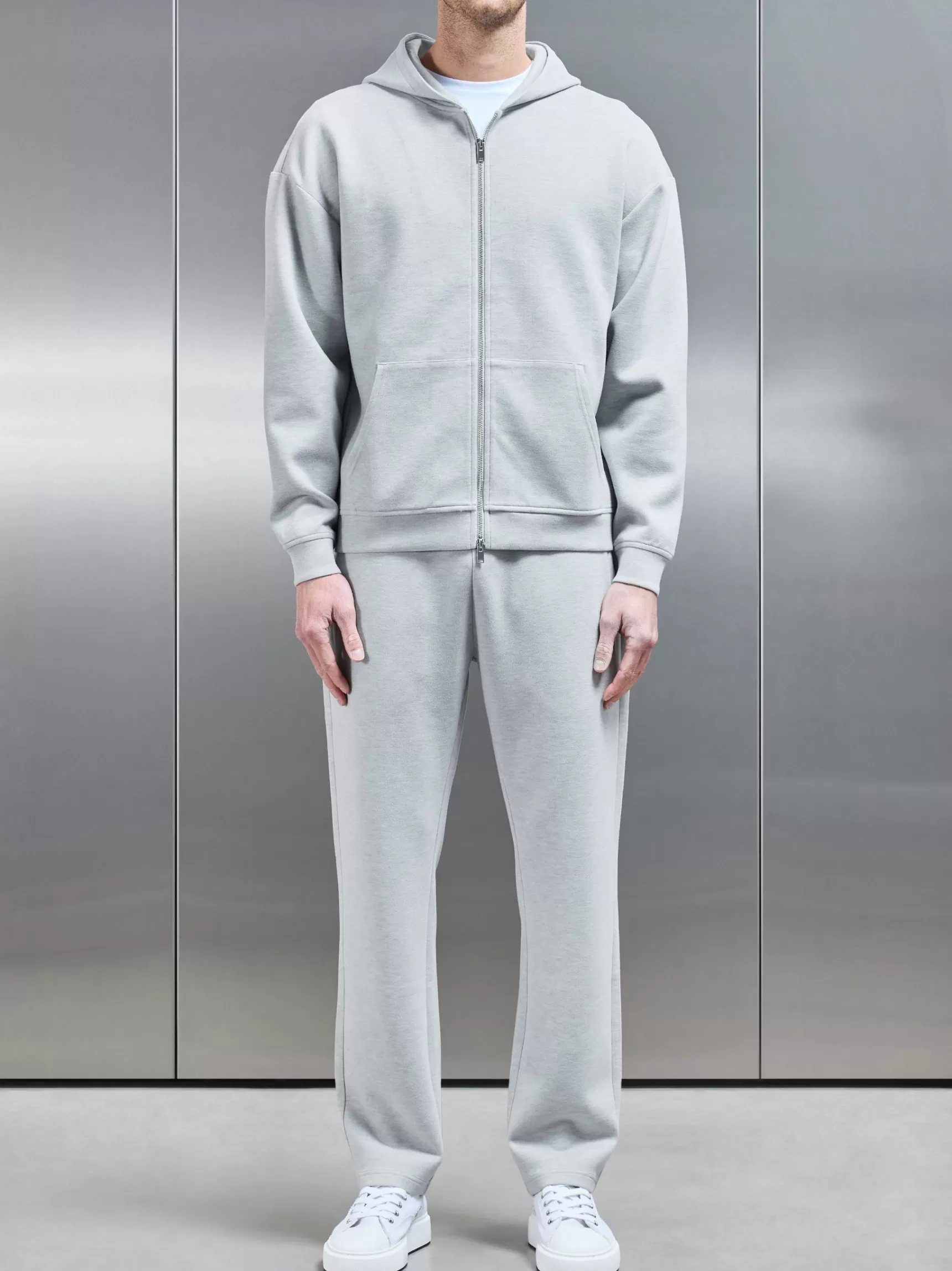 New ARNE Relaxed Fit Knitted Zip Through Hoodie - Marl Grey MarlGrey