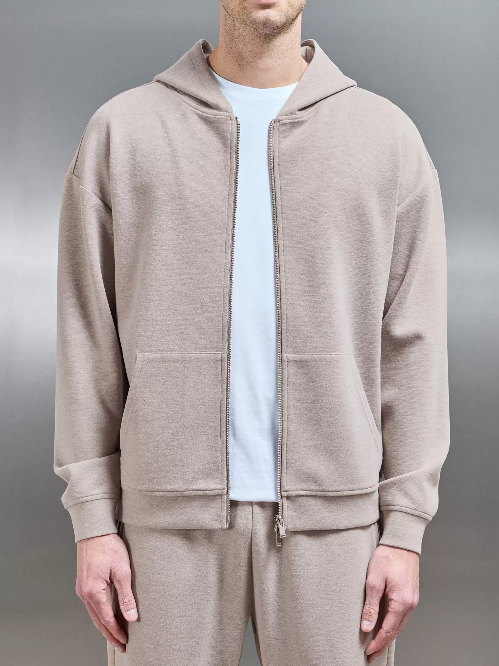 Online ARNE Relaxed Fit Knitted Zip Through Hoodie - Stone