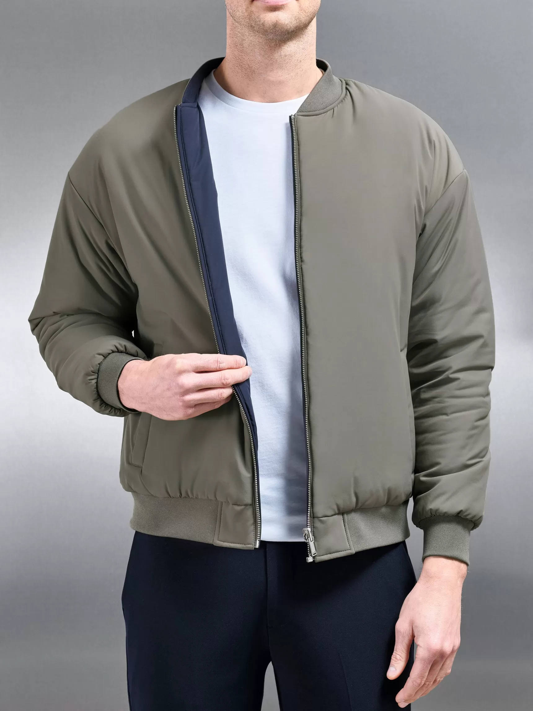 Fashion ARNE Relaxed Padded Reversible Bomber Jacket - Olive Navy OliveNavy