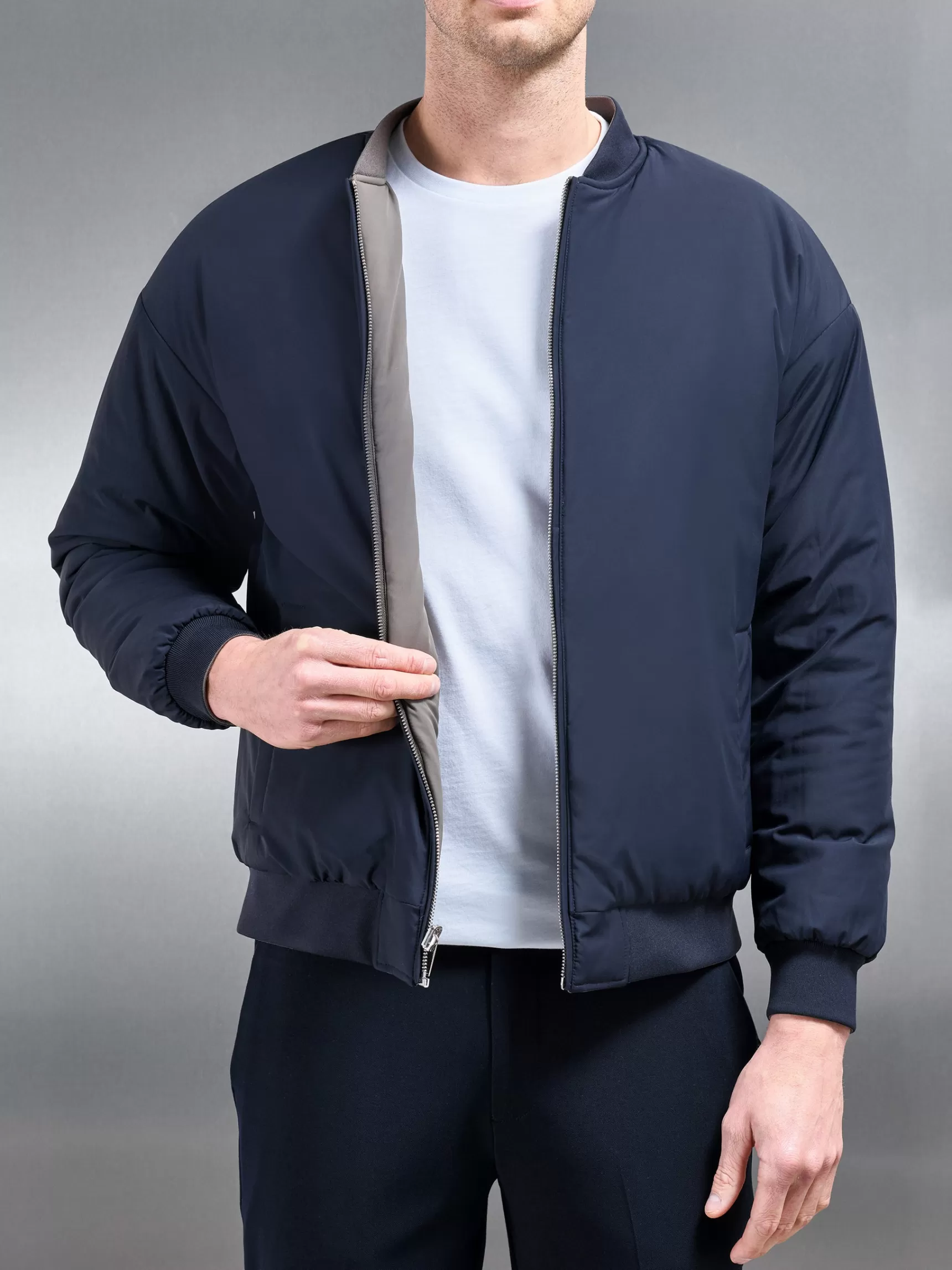 Fashion ARNE Relaxed Padded Reversible Bomber Jacket - Olive Navy OliveNavy