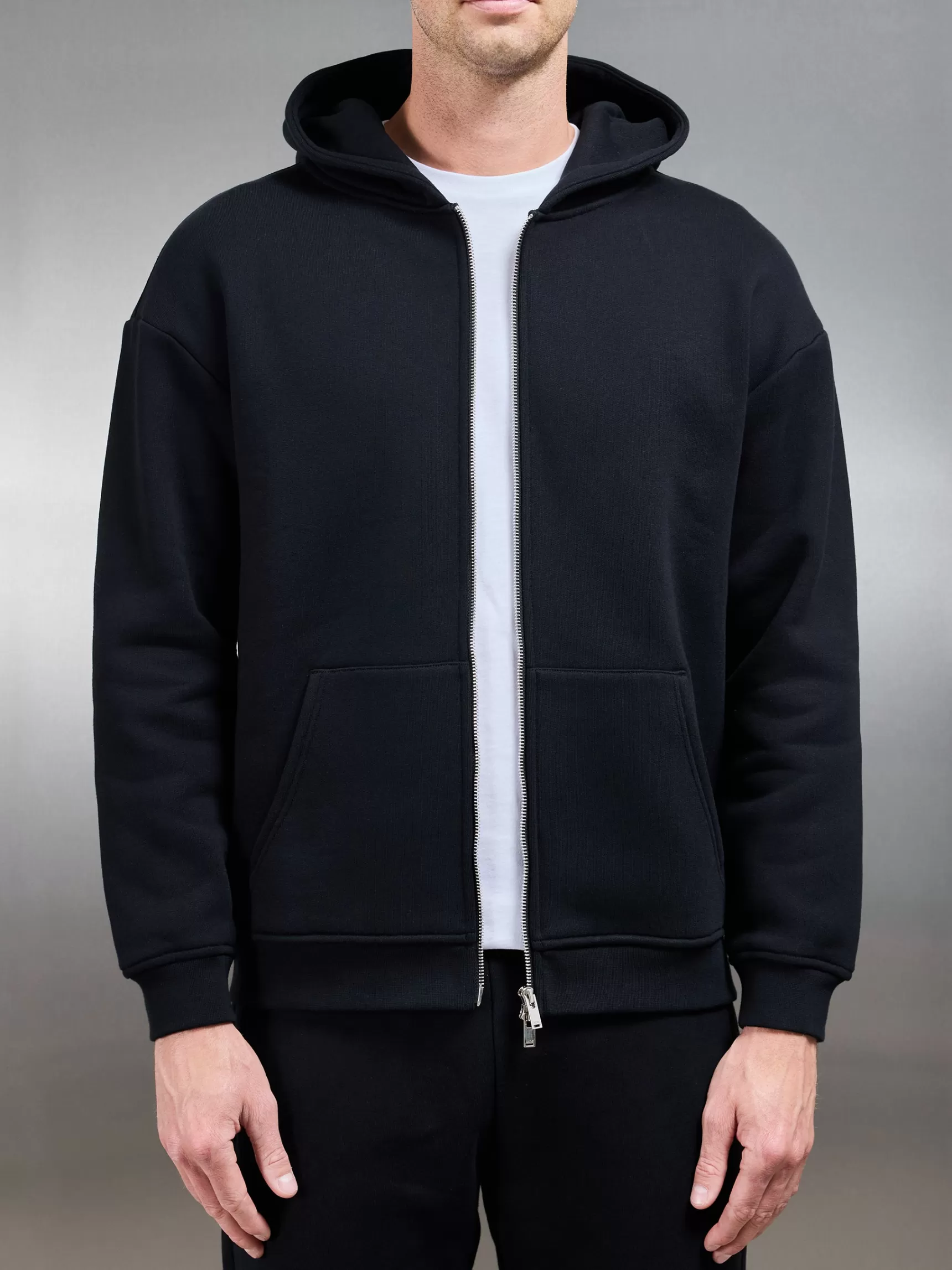 Cheap ARNE Relaxed Zip Through Hoodie - Black