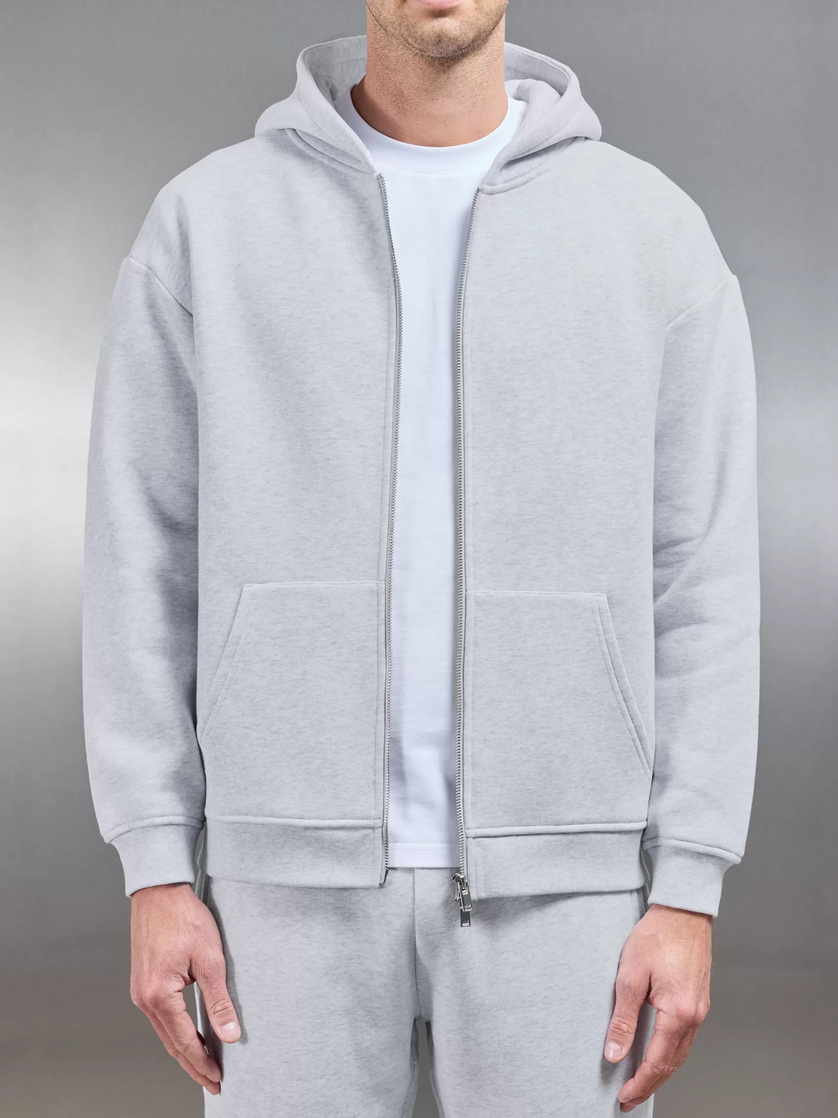New ARNE Relaxed Zip Through Hoodie - Marl Grey MarlGrey