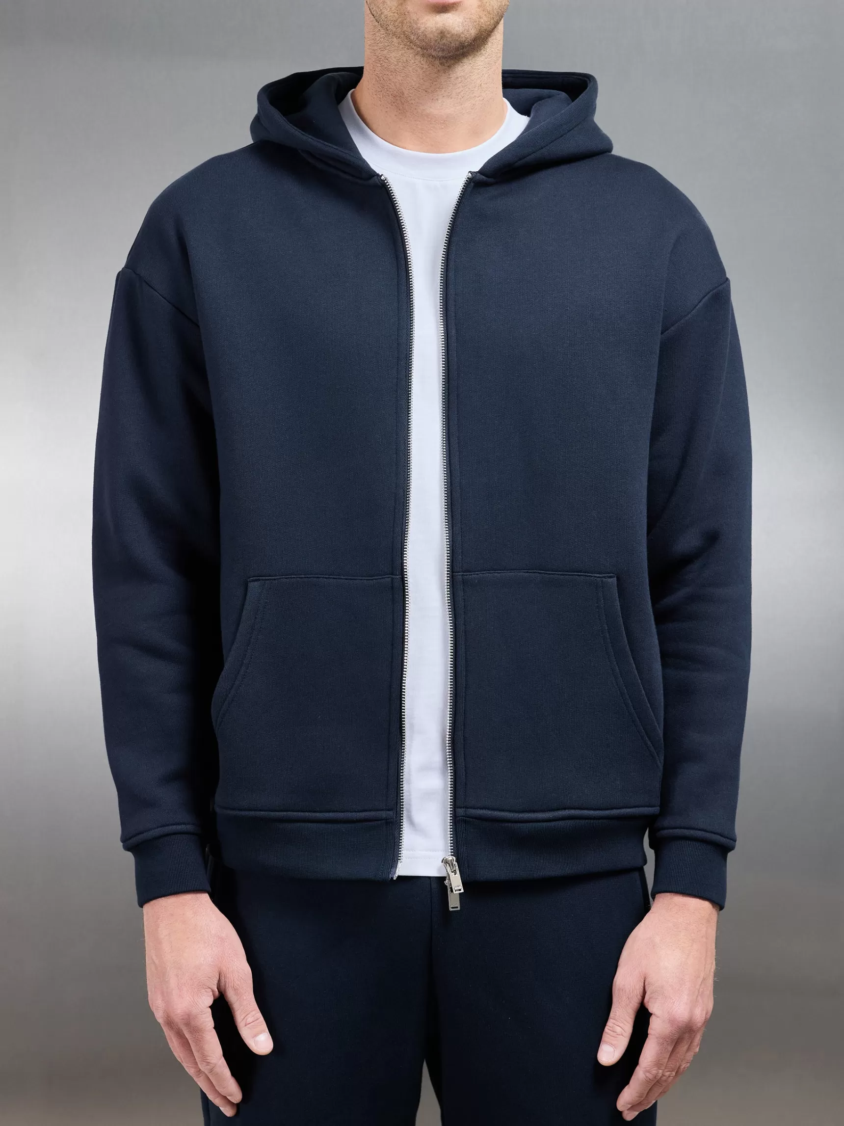 Store ARNE Relaxed Zip Through Hoodie - Navy
