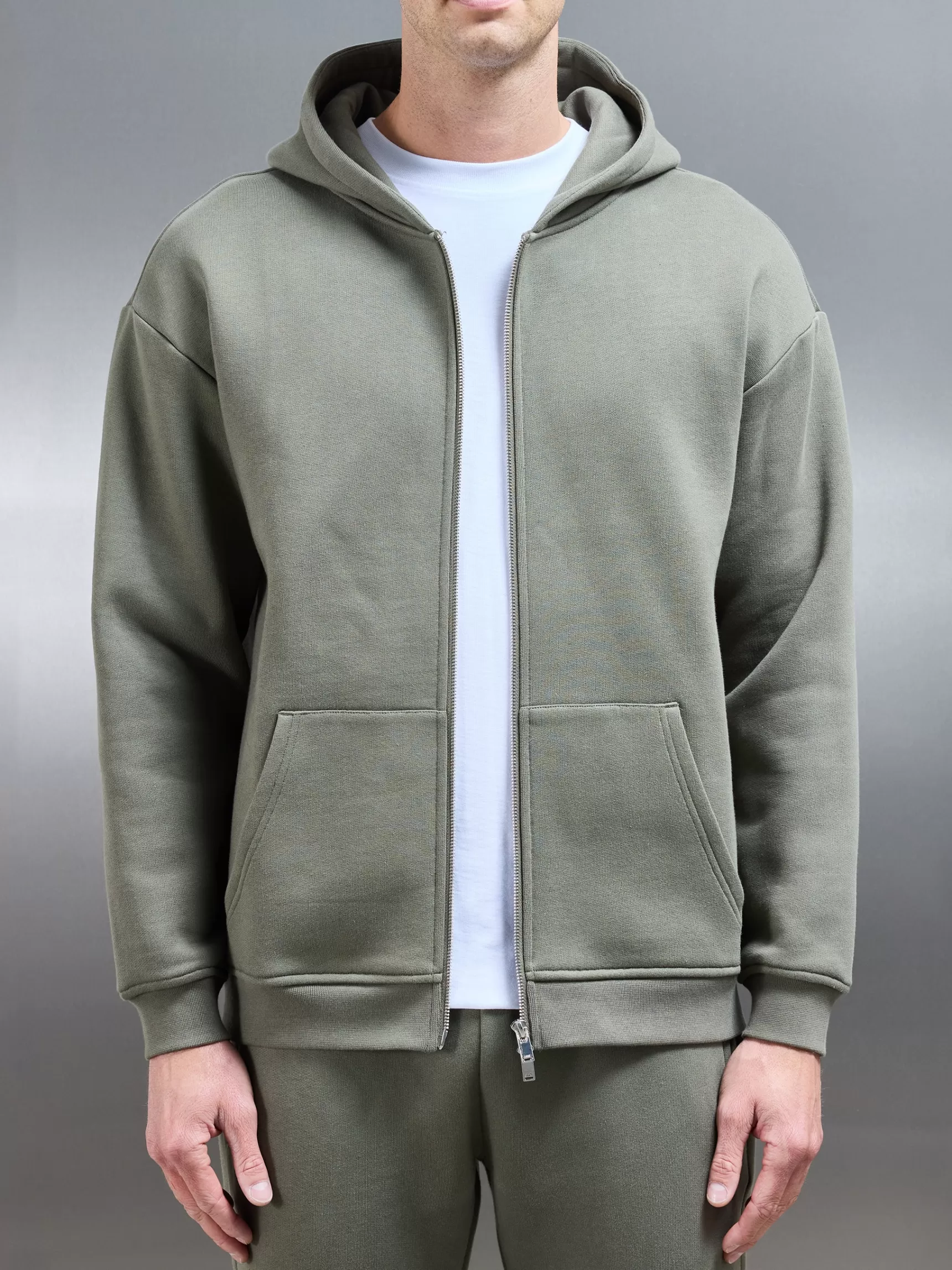 Discount ARNE Relaxed Zip Through Hoodie - Olive