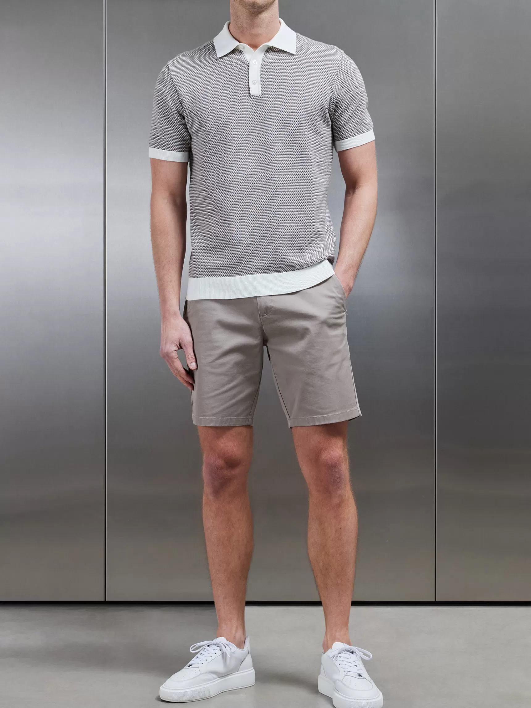 New ARNE Roma Knitted Polo Shirt - Stone