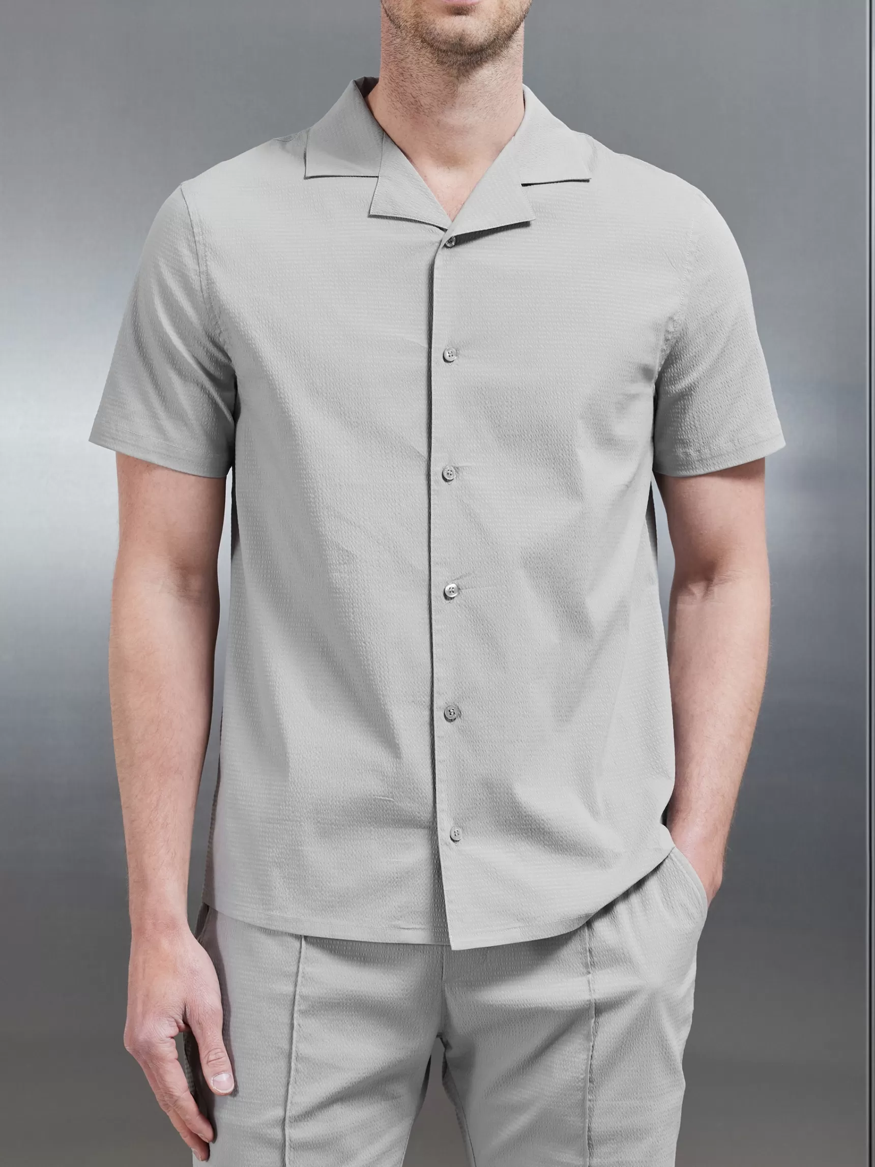 Sale ARNE Seersucker Revere Collar Shirt - Stone