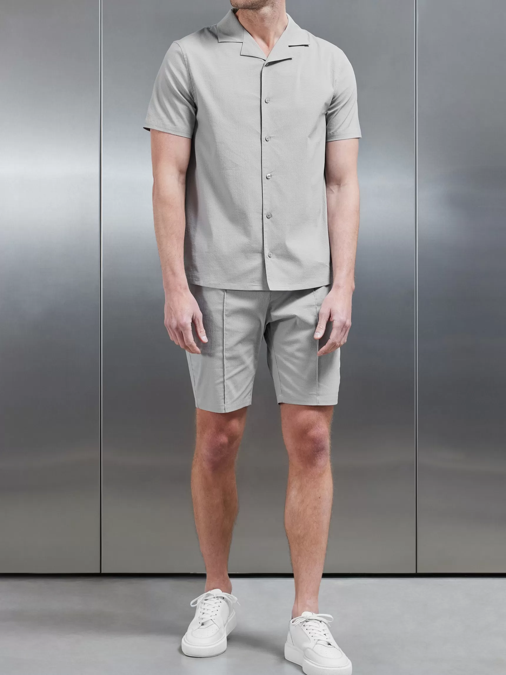 Sale ARNE Seersucker Revere Collar Shirt - Stone