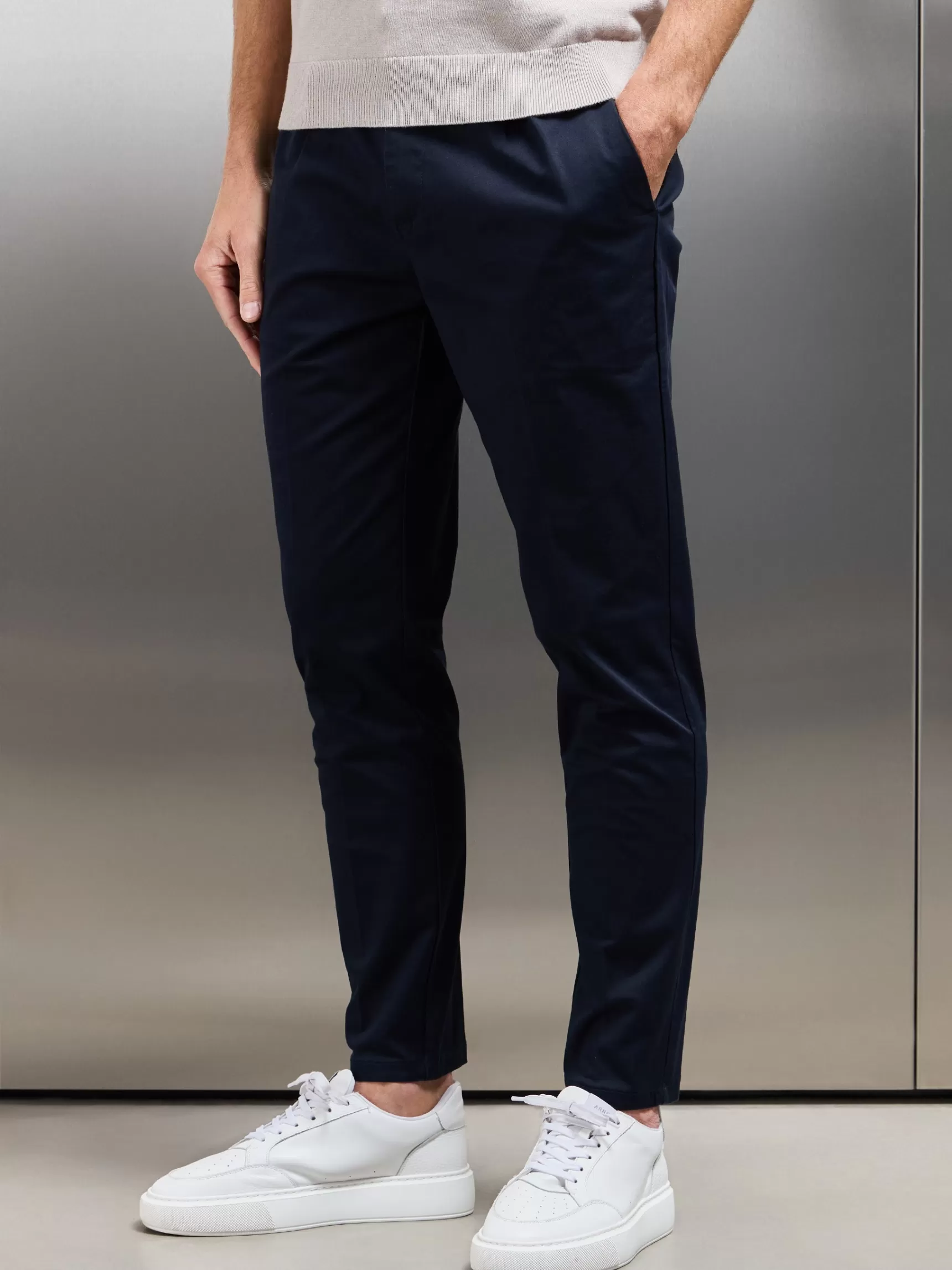 Fashion ARNE Side Adjuster Tailored Chino Trouser - Navy