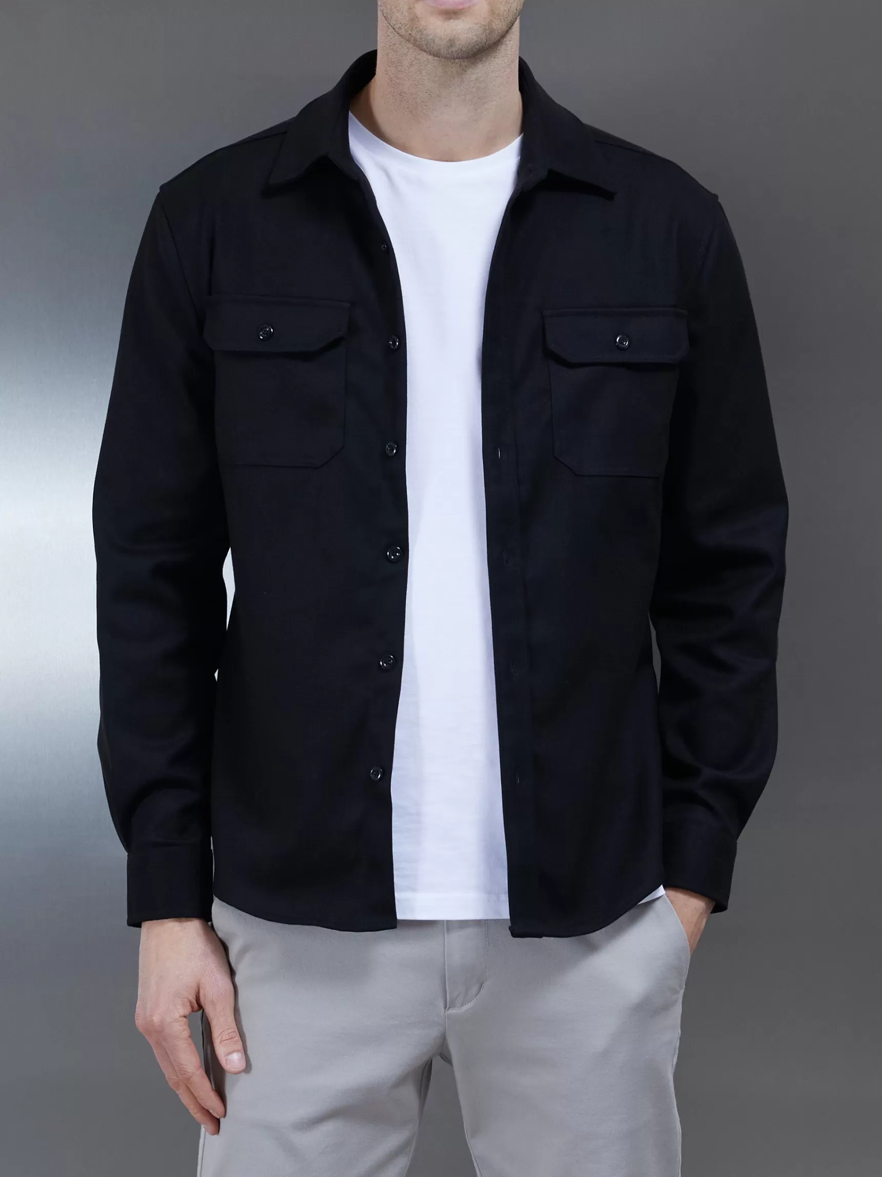 Hot ARNE Smart Textured Overshirt - Black