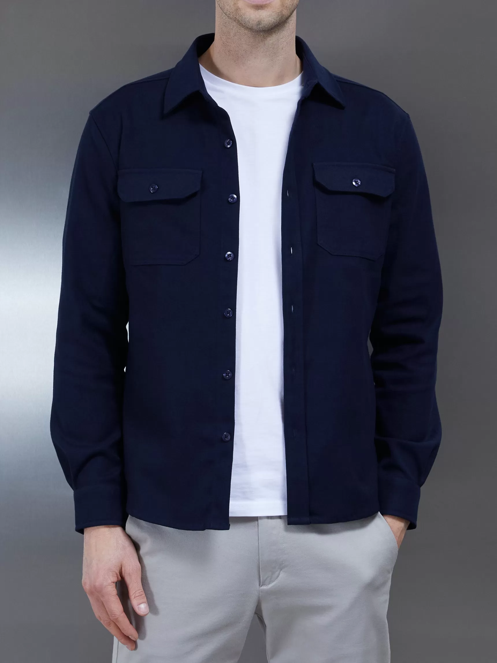 Outlet ARNE Smart Textured Overshirt - Navy