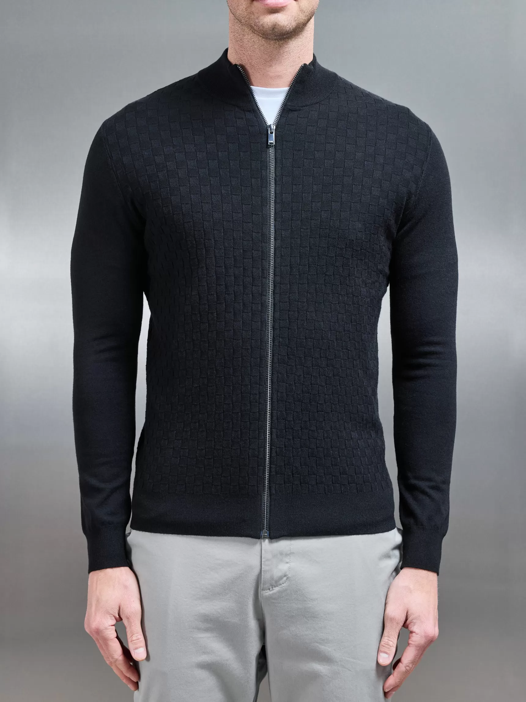 Cheap ARNE Square Textured Zip Through Jacket - Black