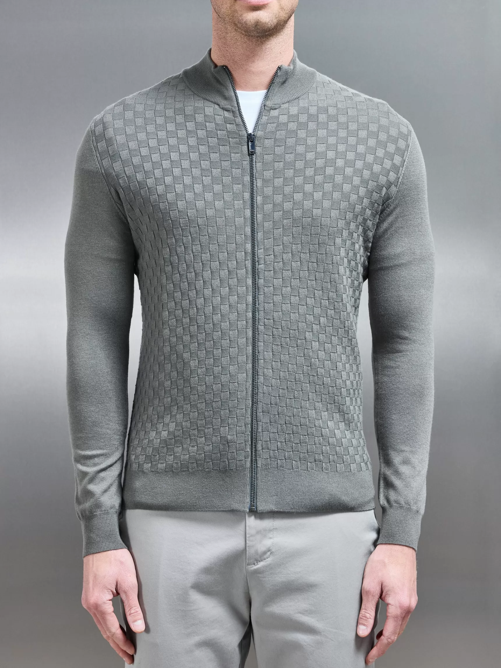 Best ARNE Square Textured Zip Through Jacket - Sage