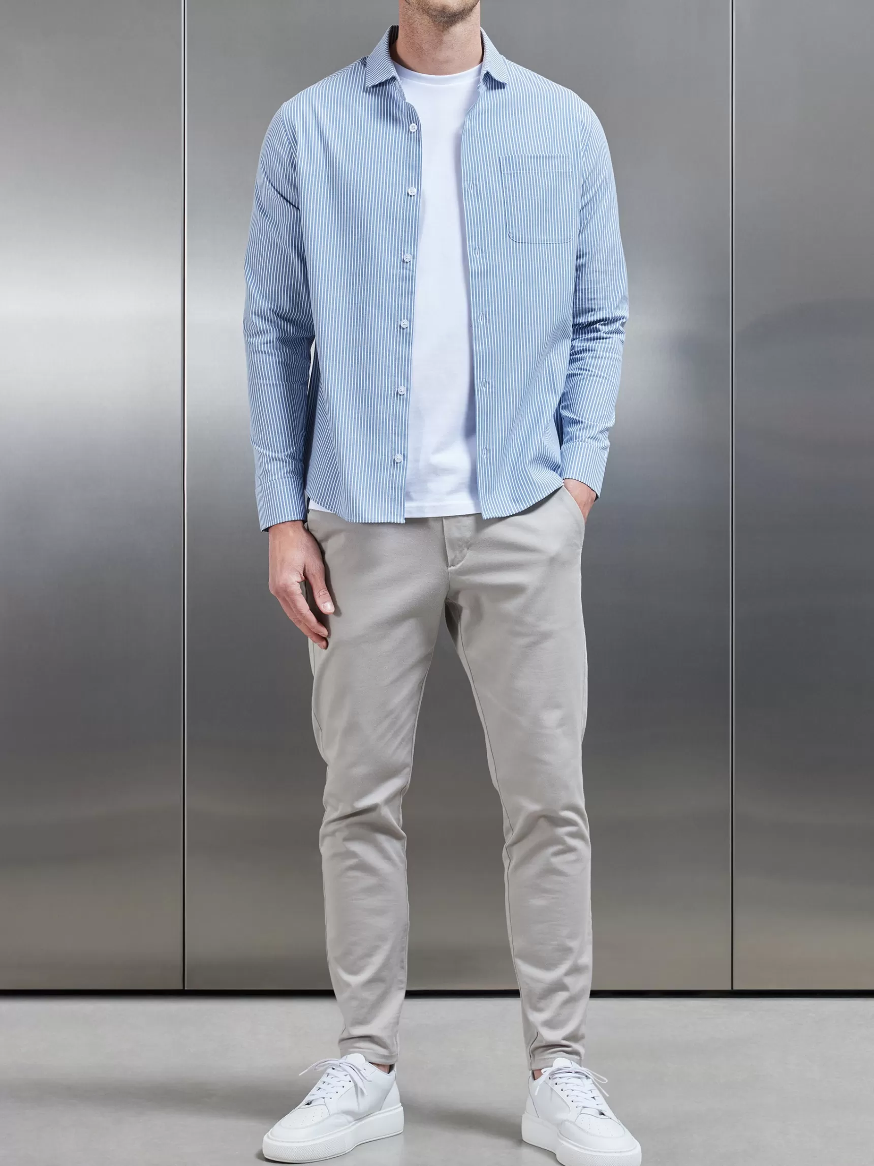 Sale ARNE Stripe Long Sleeve Cutaway Collar Shirt - Blue