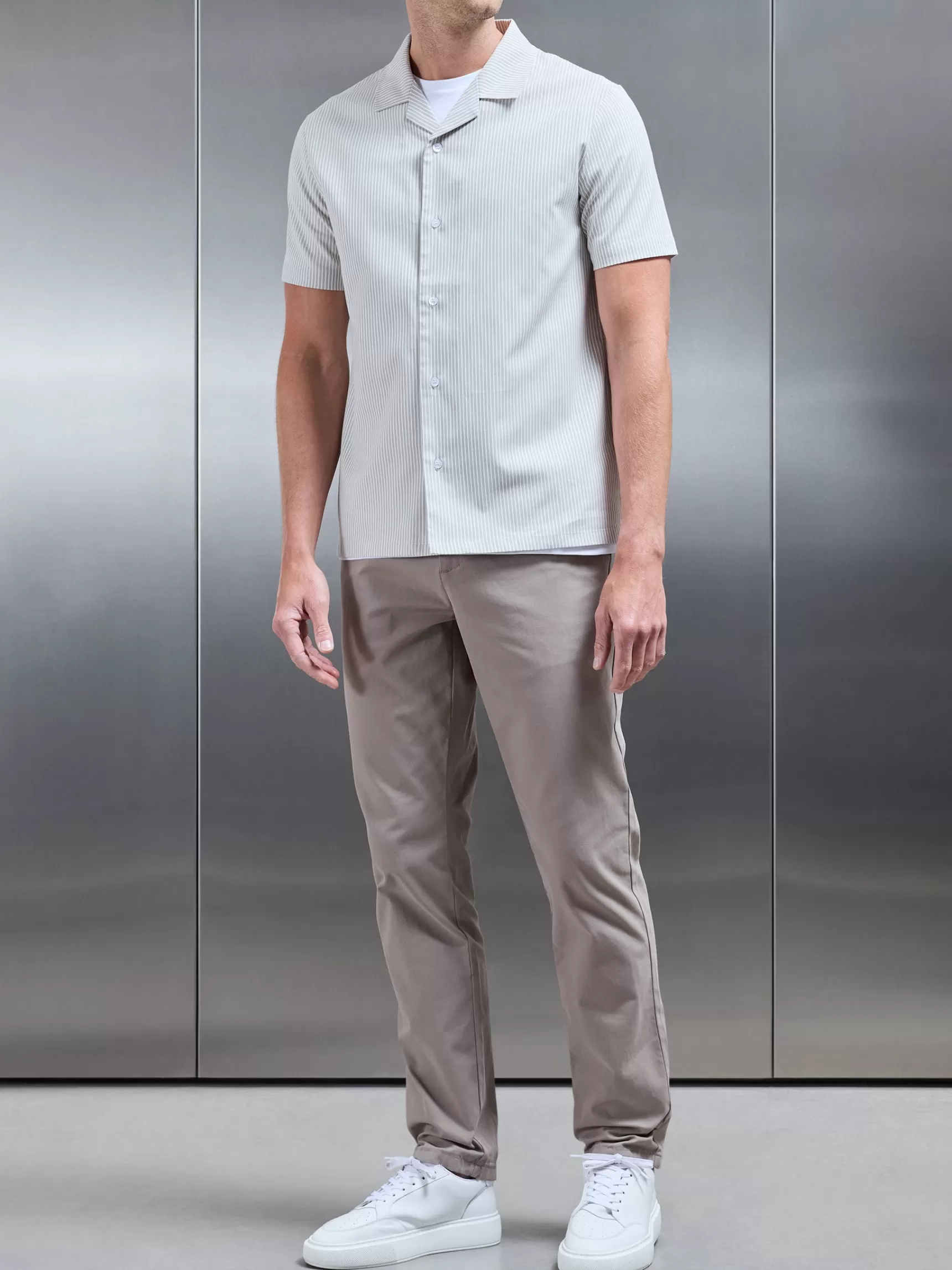 Best Sale ARNE Stripe Short Sleeve Revere Collar Shirt - Stone