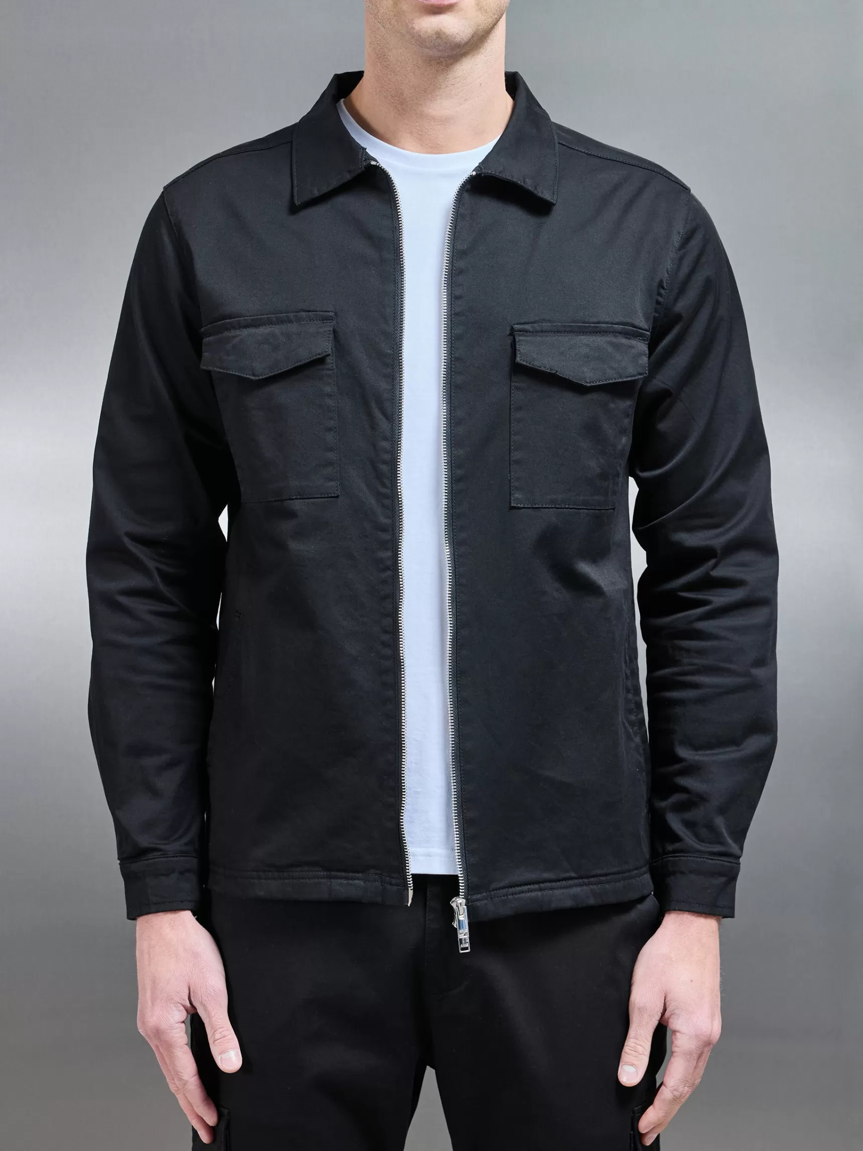 Fashion ARNE Tailored Cotton Cargo Jacket - Black