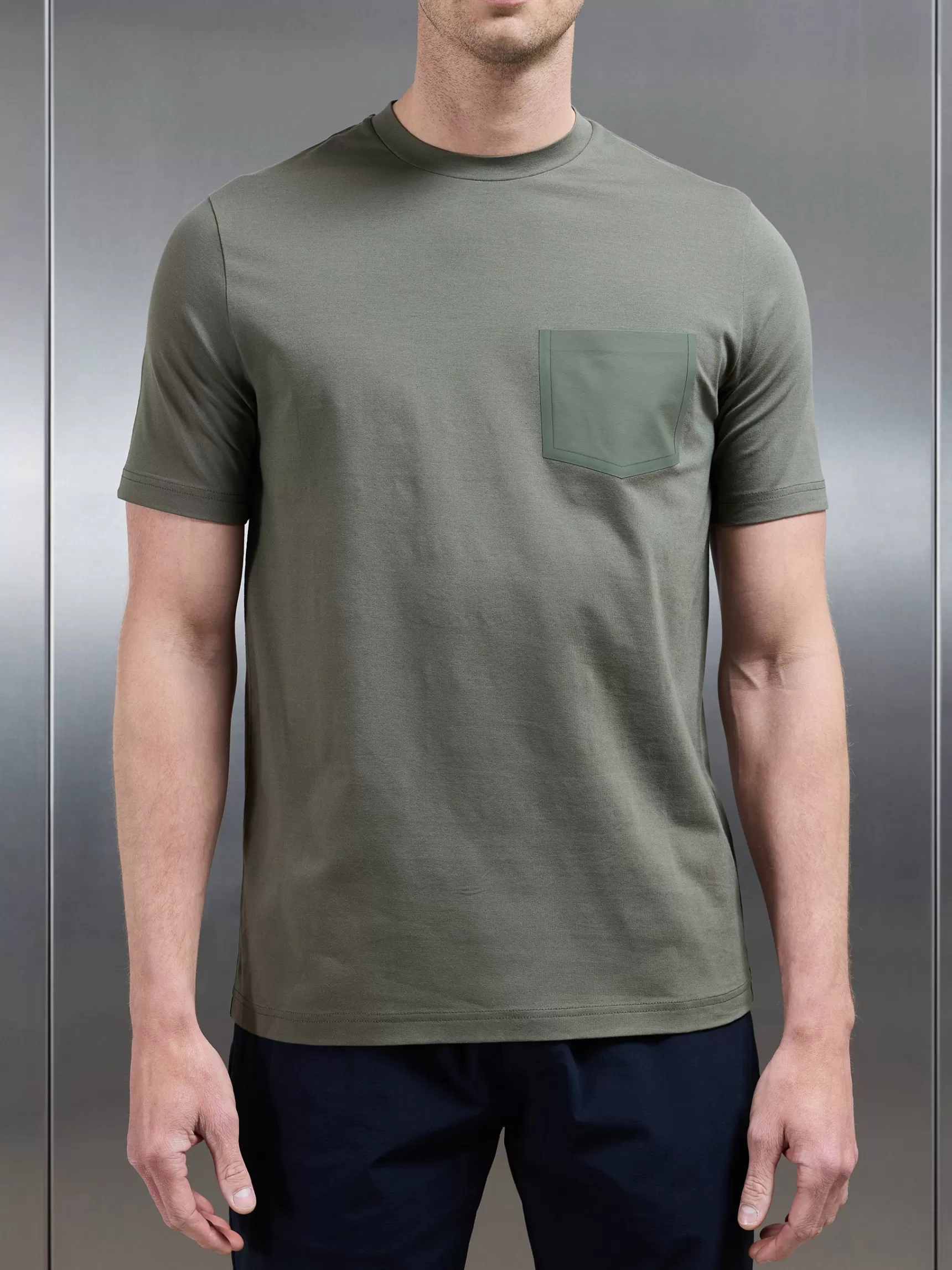 New ARNE Technical Cotton Stretch Pocket T-Shirt - Sage