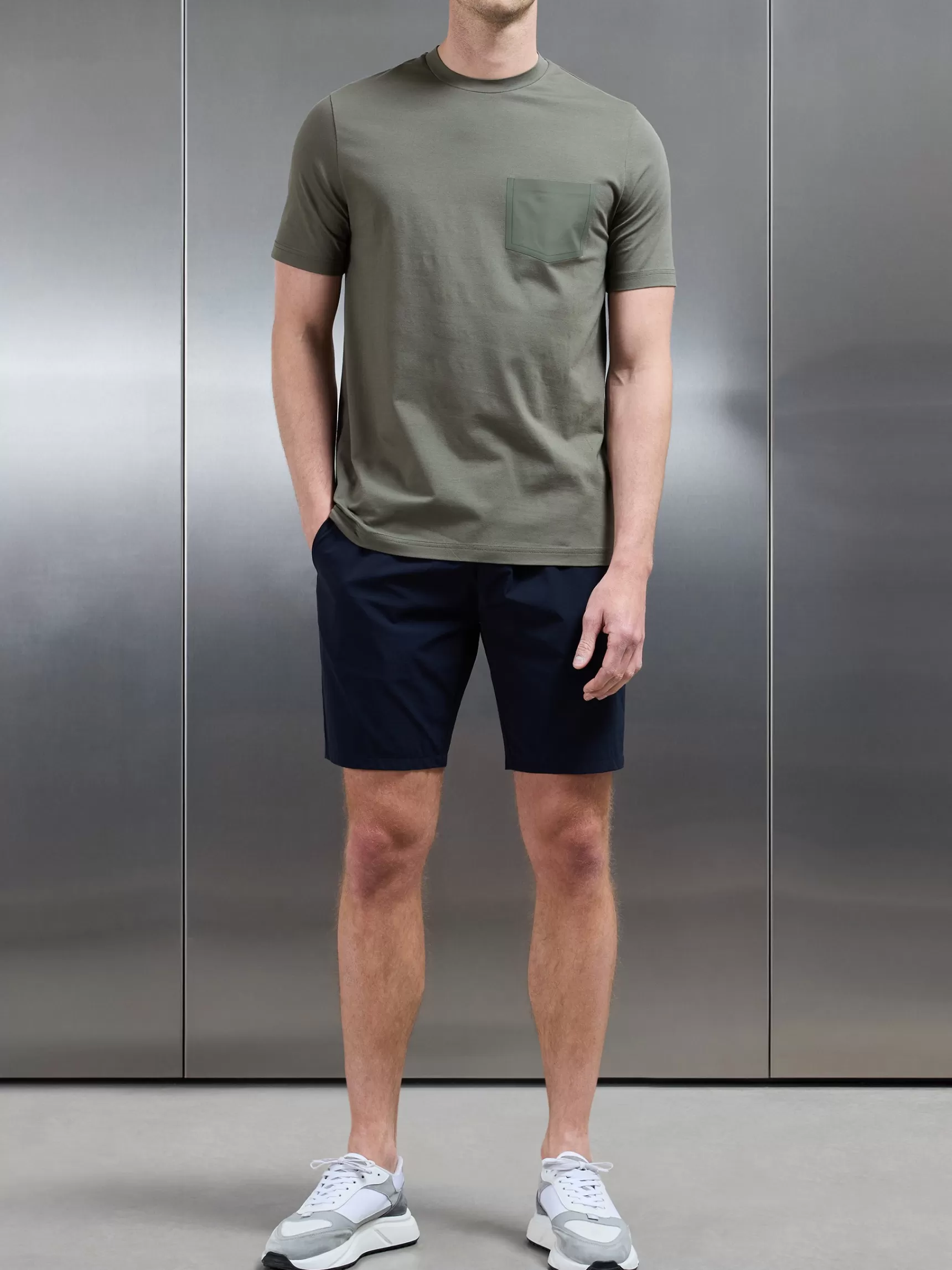 New ARNE Technical Cotton Stretch Pocket T-Shirt - Sage