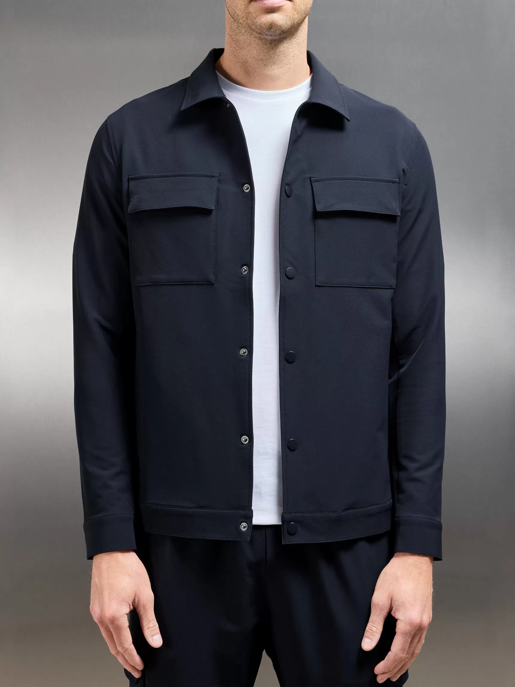Fashion ARNE Technical Mid Weight Popper Overshirt - Navy