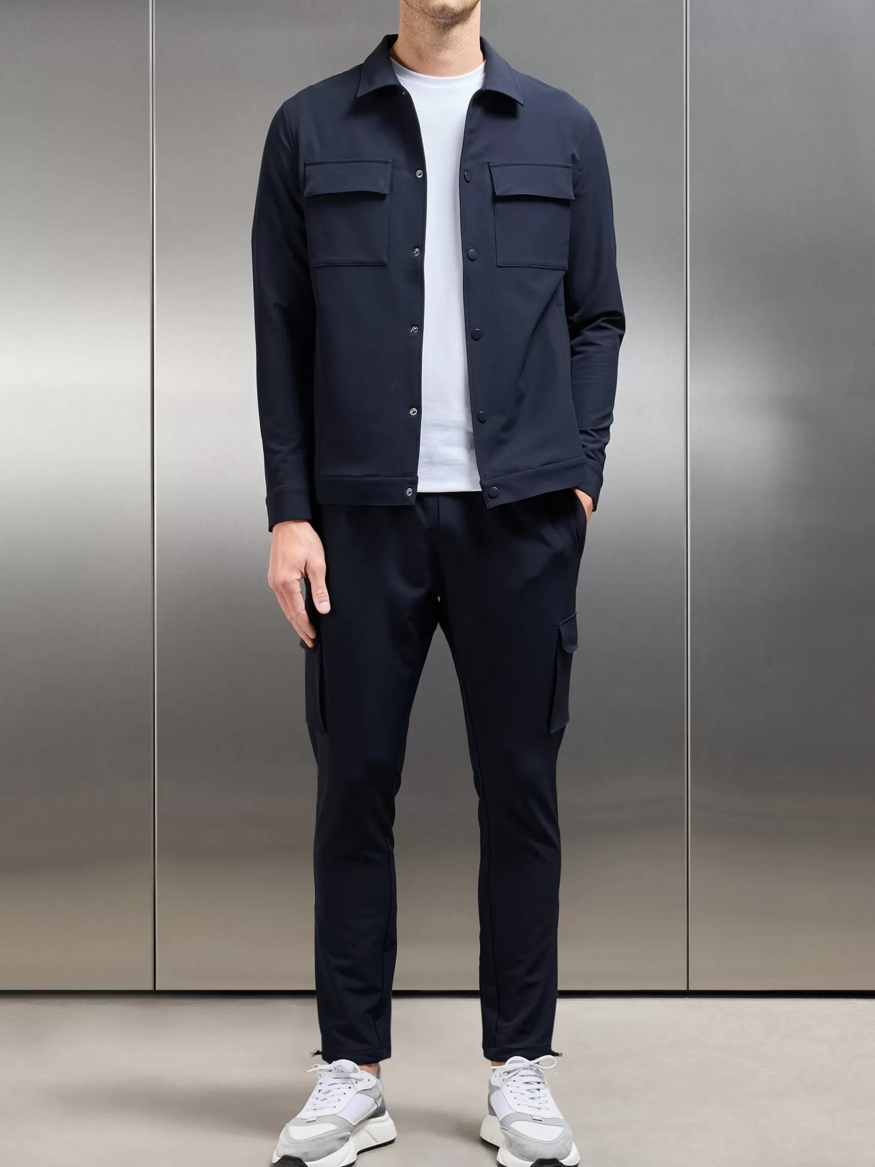 Fashion ARNE Technical Mid Weight Popper Overshirt - Navy