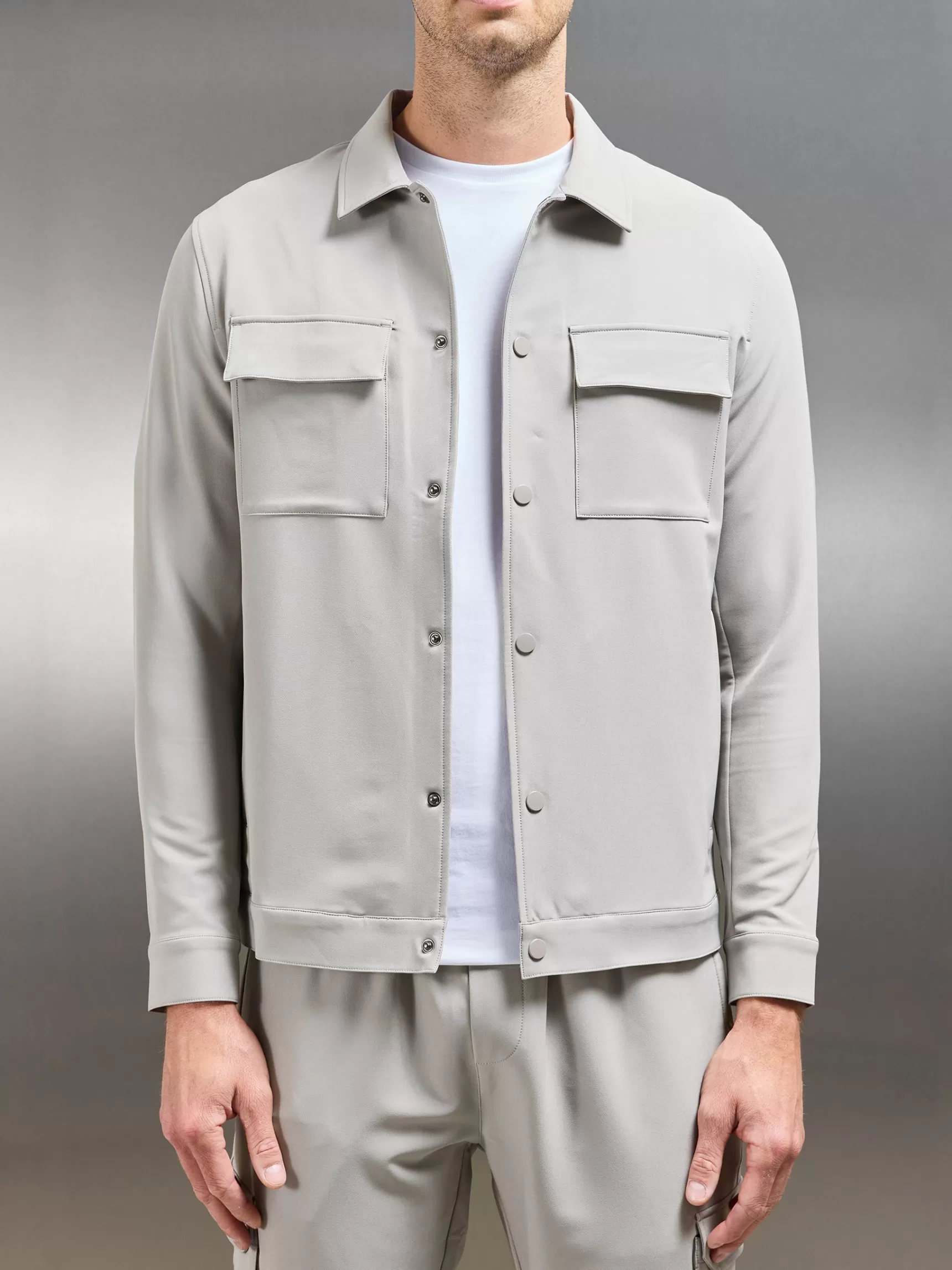 Online ARNE Technical Mid Weight Popper Overshirt - Stone