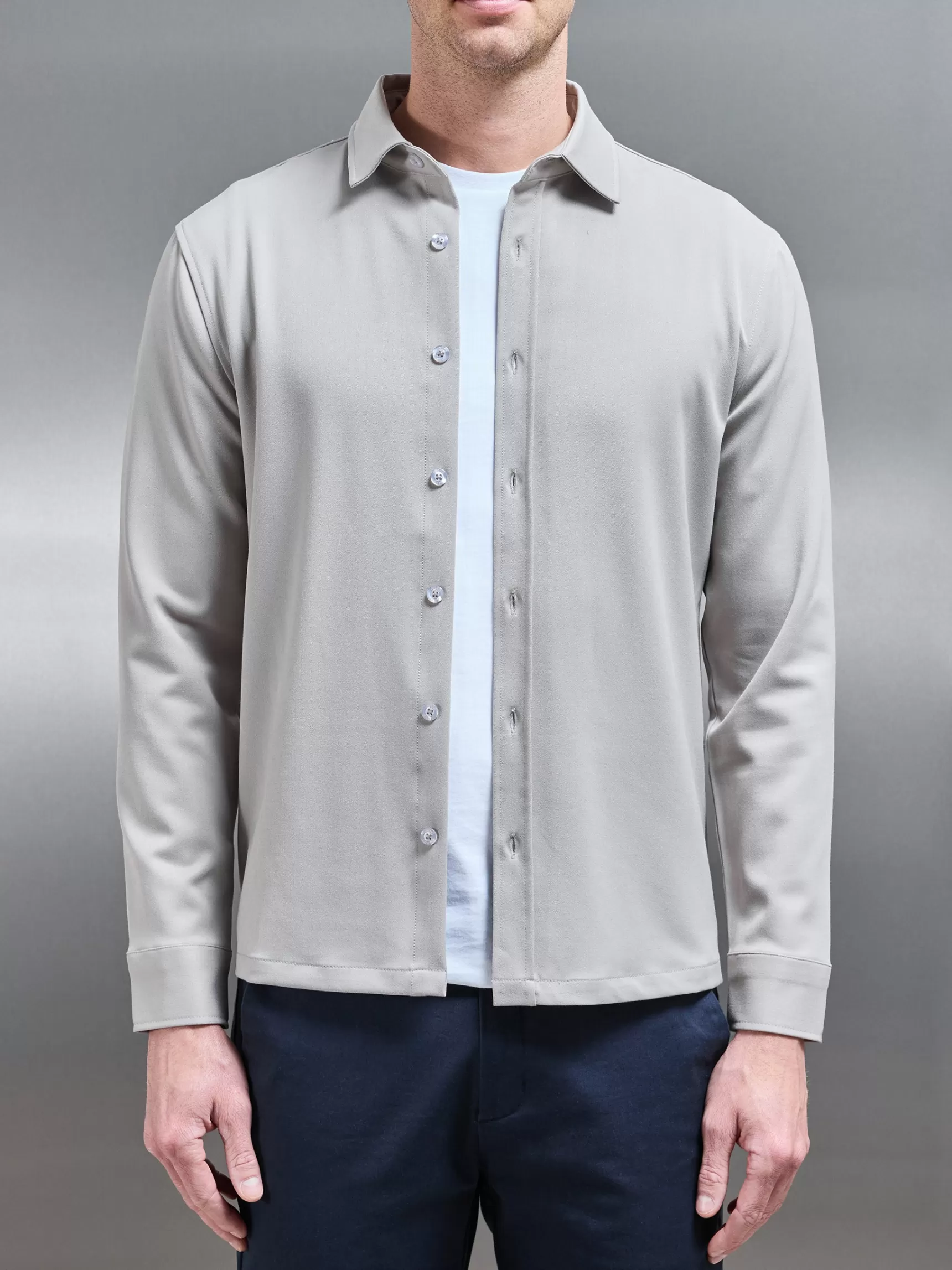 New ARNE Textured Button Through Shirt - Stone