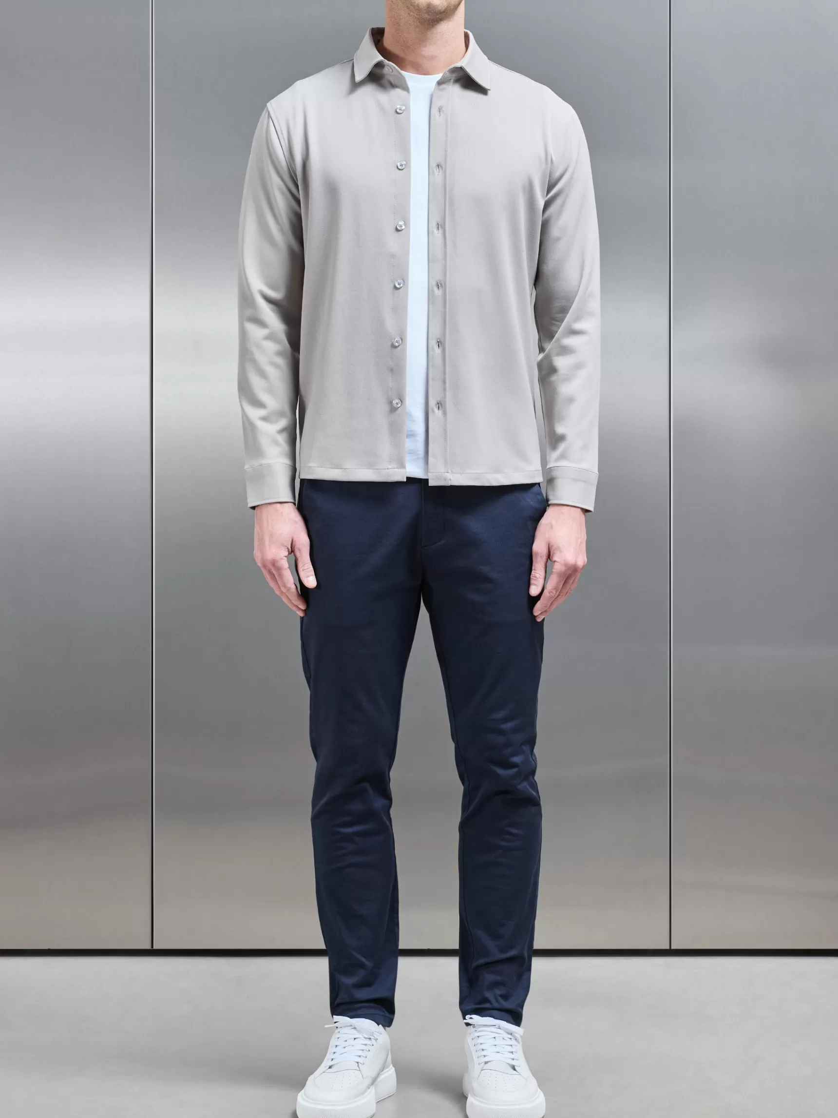 New ARNE Textured Button Through Shirt - Stone