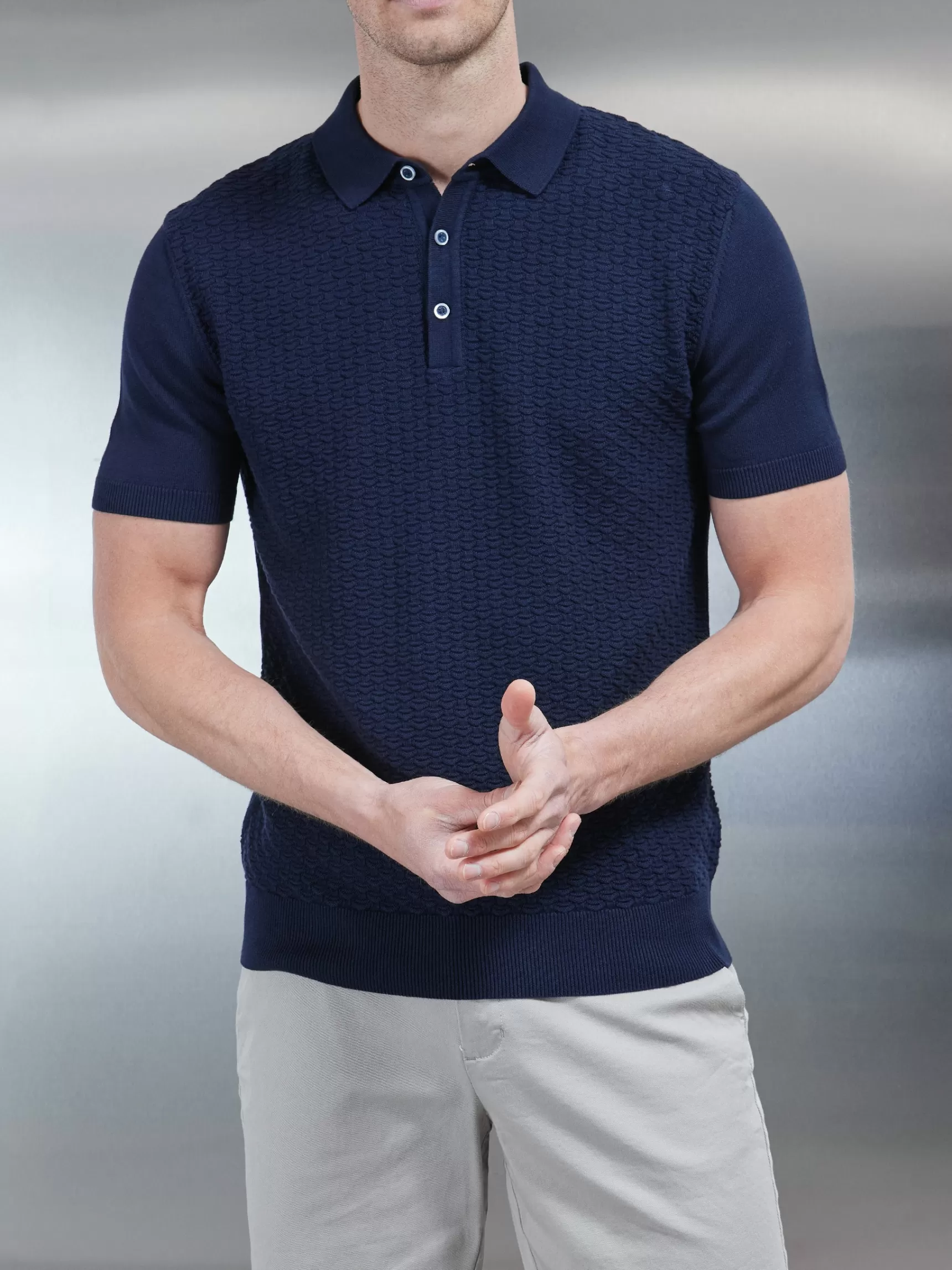 Shop ARNE Textured Egyptian Cotton Polo Shirt - Navy