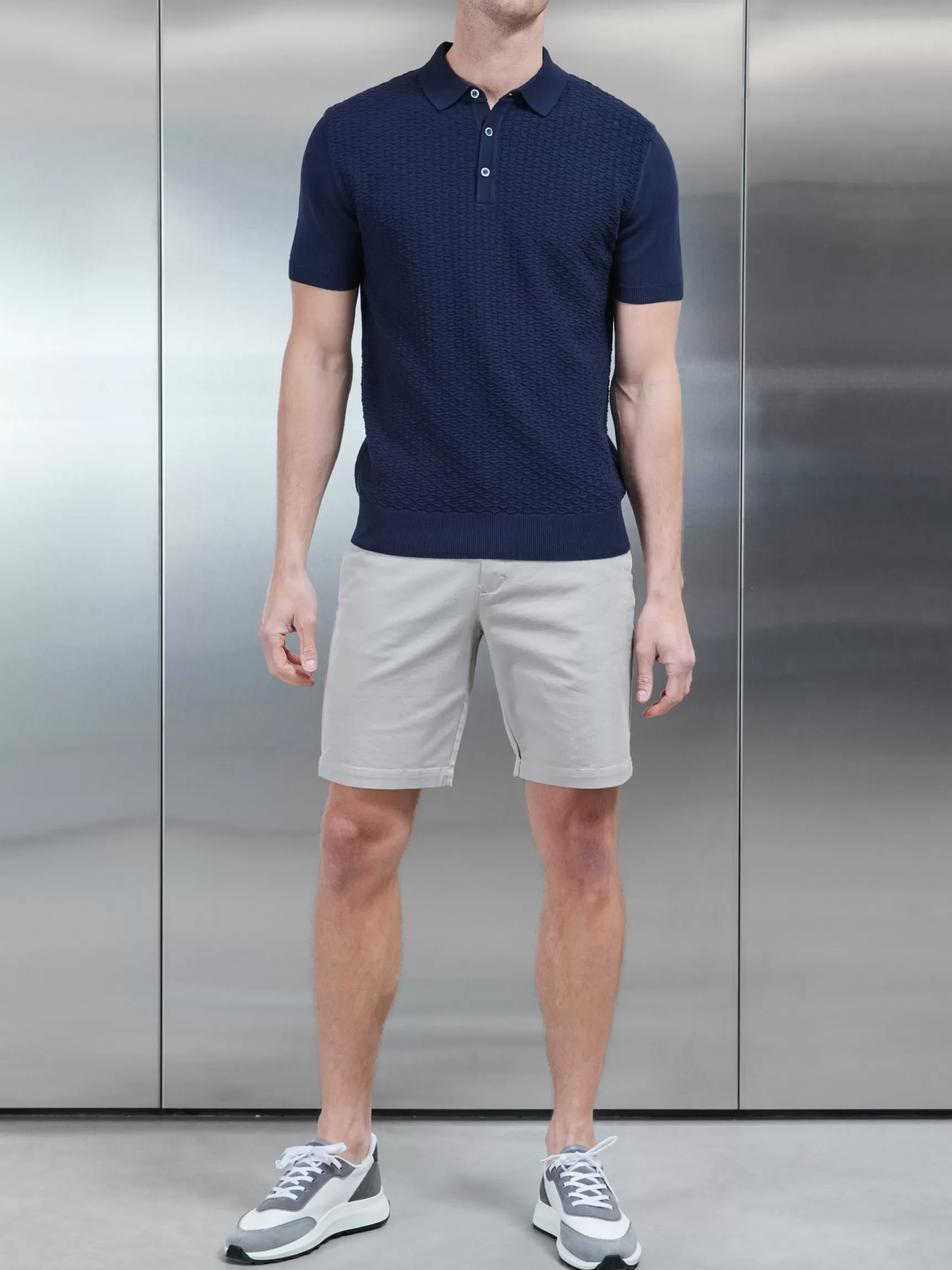 Shop ARNE Textured Egyptian Cotton Polo Shirt - Navy