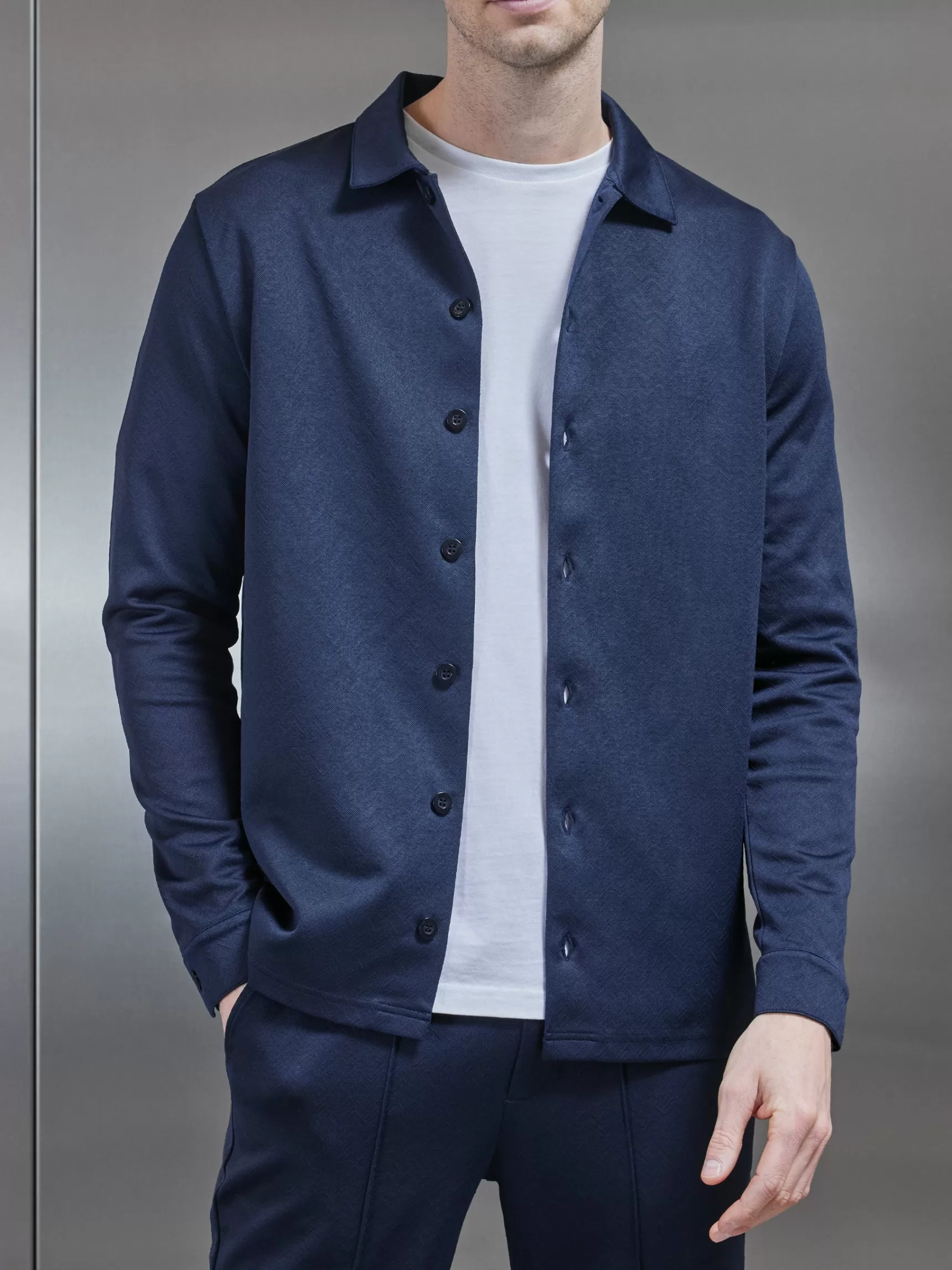 Best ARNE Textured Interlock Overshirt - Navy