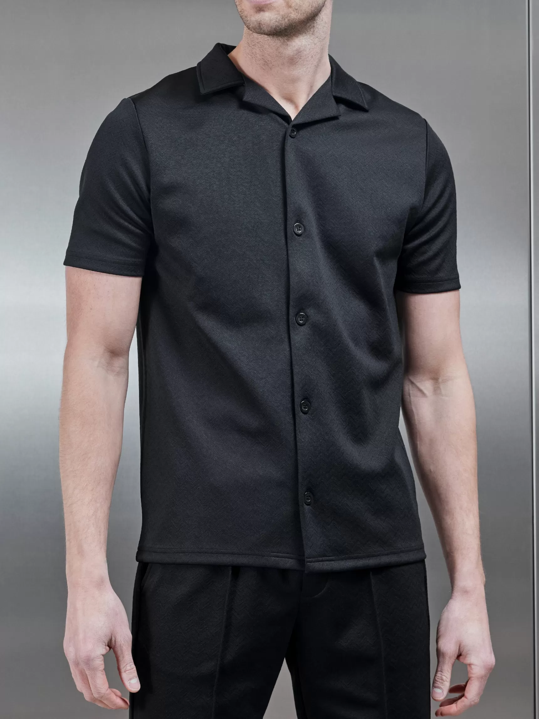 Sale ARNE Textured Interlock Revere Collar Shirt - Black