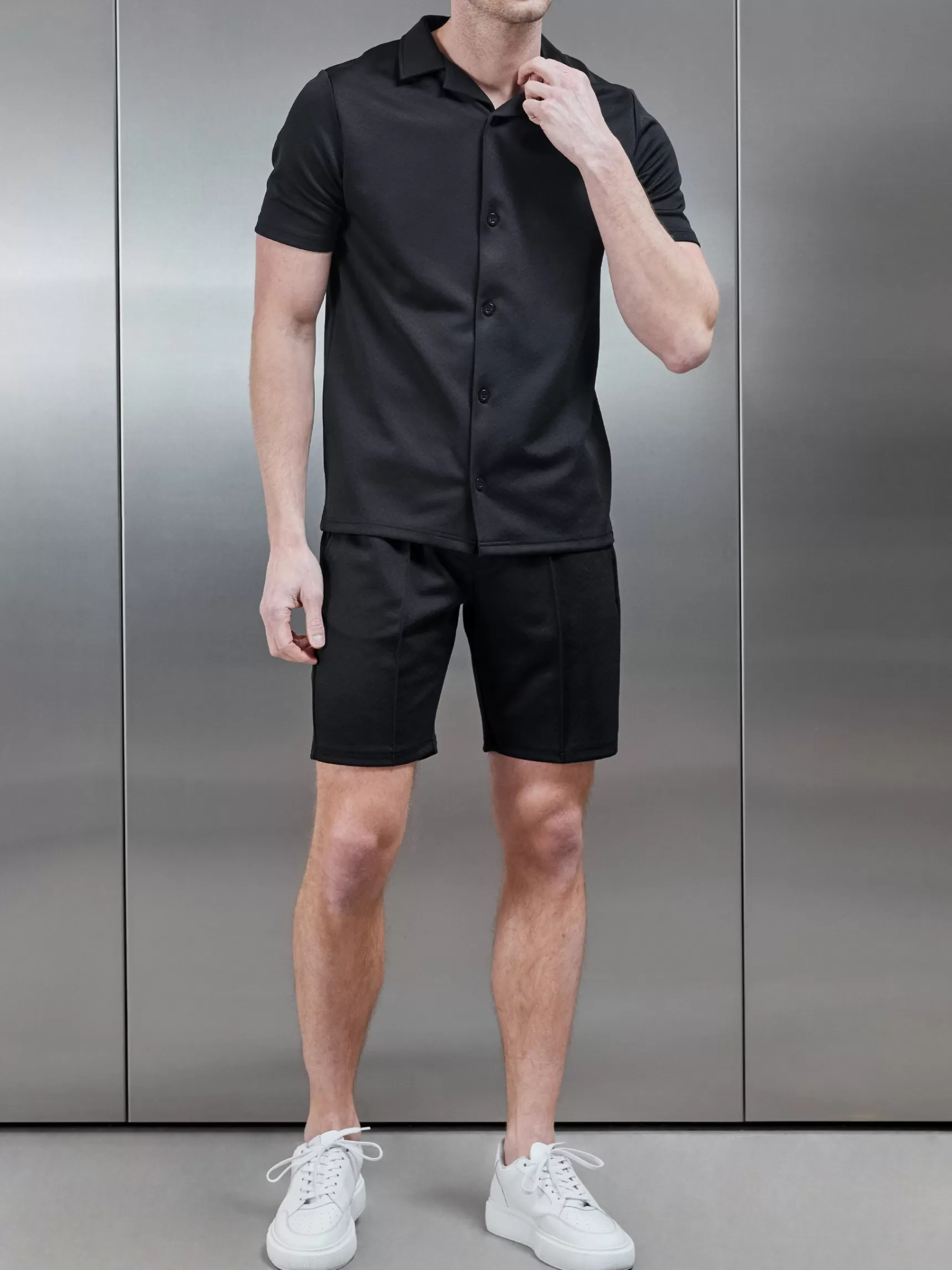 Sale ARNE Textured Interlock Revere Collar Shirt - Black