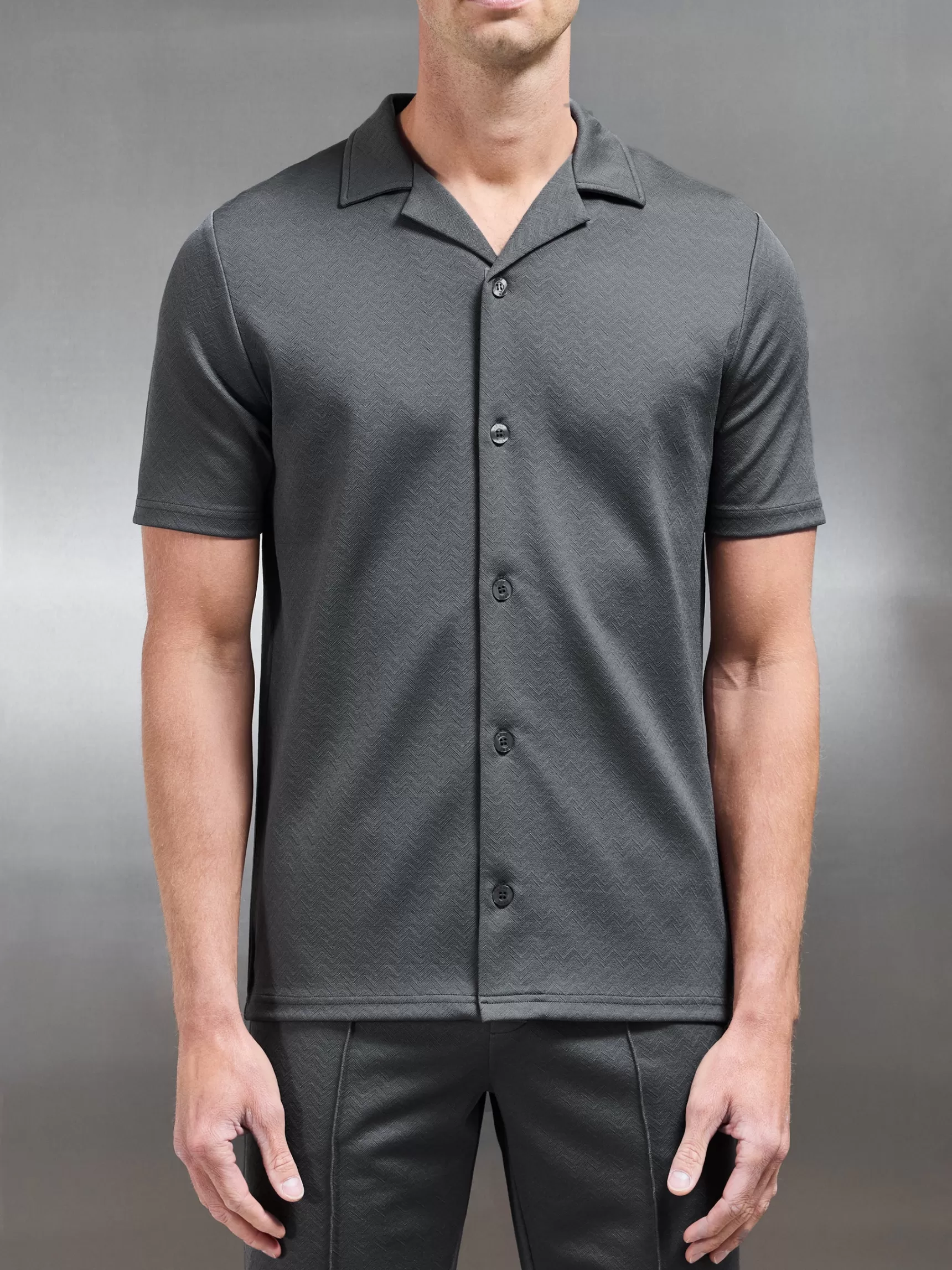 Flash Sale ARNE Textured Interlock Revere Collar Shirt - Grey